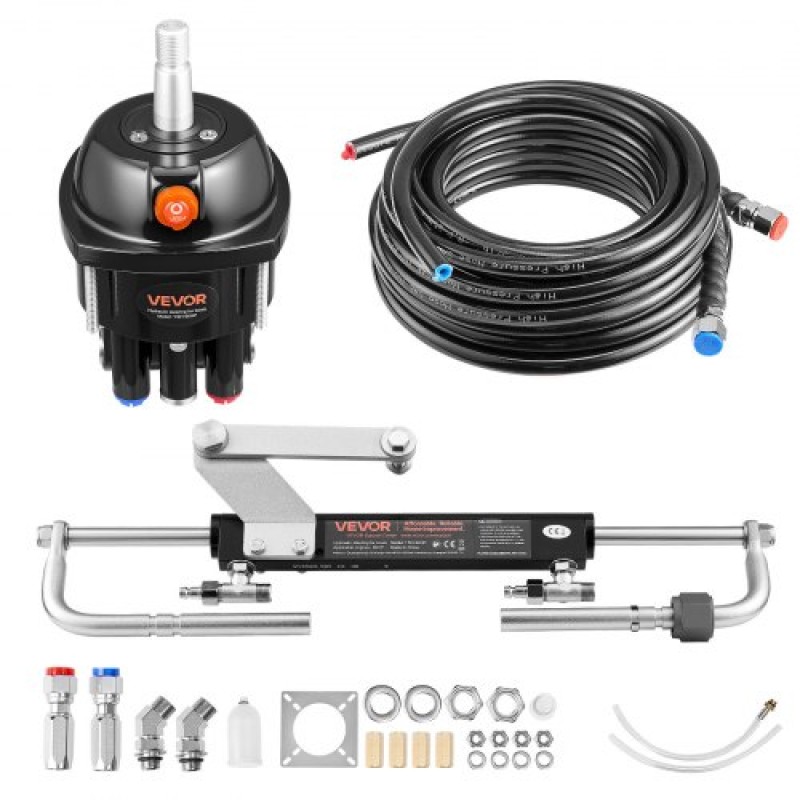 VEVOR Hydraulic Steering Kit, 70kW (90 HP), Marine Boat Hydraulic Steering System, με αντλία πηδαλίου 6,9 MPa/1000 psi, κύλινδρο κλειδώματος διπλής κατεύθυνσης και σωλήνες υψηλής αντοχής 6 m, για χρήση σε έναν σταθμό, χρήση ενός κινητήρα