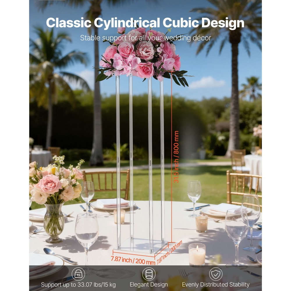 VEVOR Wedding Flower Stand, 10PCS 80cm Στάντ λουλουδιών, Floral Stand με Ακρυλικό Laminate, Κυλινδρική Κυβική Λουλουδένια Βάση για Γάμο, Πάρτυ, Γενέθλια, Σπίτι, Κεντρικά Στάντ