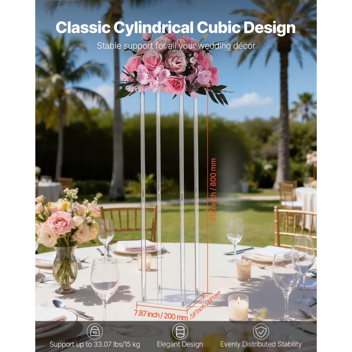 VEVOR Wedding Flower Stand, 10PCS 80cm Στάντ λουλουδιών, Floral Stand με Ακρυλικό Laminate, Κυλινδρική Κυβική Λουλουδένια Βάση για Γάμο, Πάρτυ, Γενέθλια, Σπίτι, Κεντρικά Στάντ