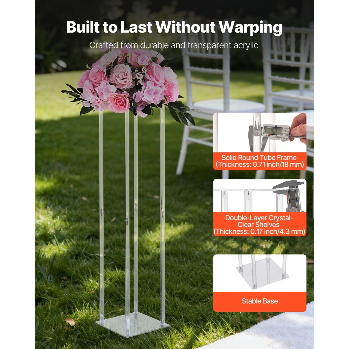 VEVOR Wedding Flower Stand, 10PCS 80cm Στάντ λουλουδιών, Floral Stand με Ακρυλικό Laminate, Κυλινδρική Κυβική Λουλουδένια Βάση για Γάμο, Πάρτυ, Γενέθλια, Σπίτι, Κεντρικά Στάντ