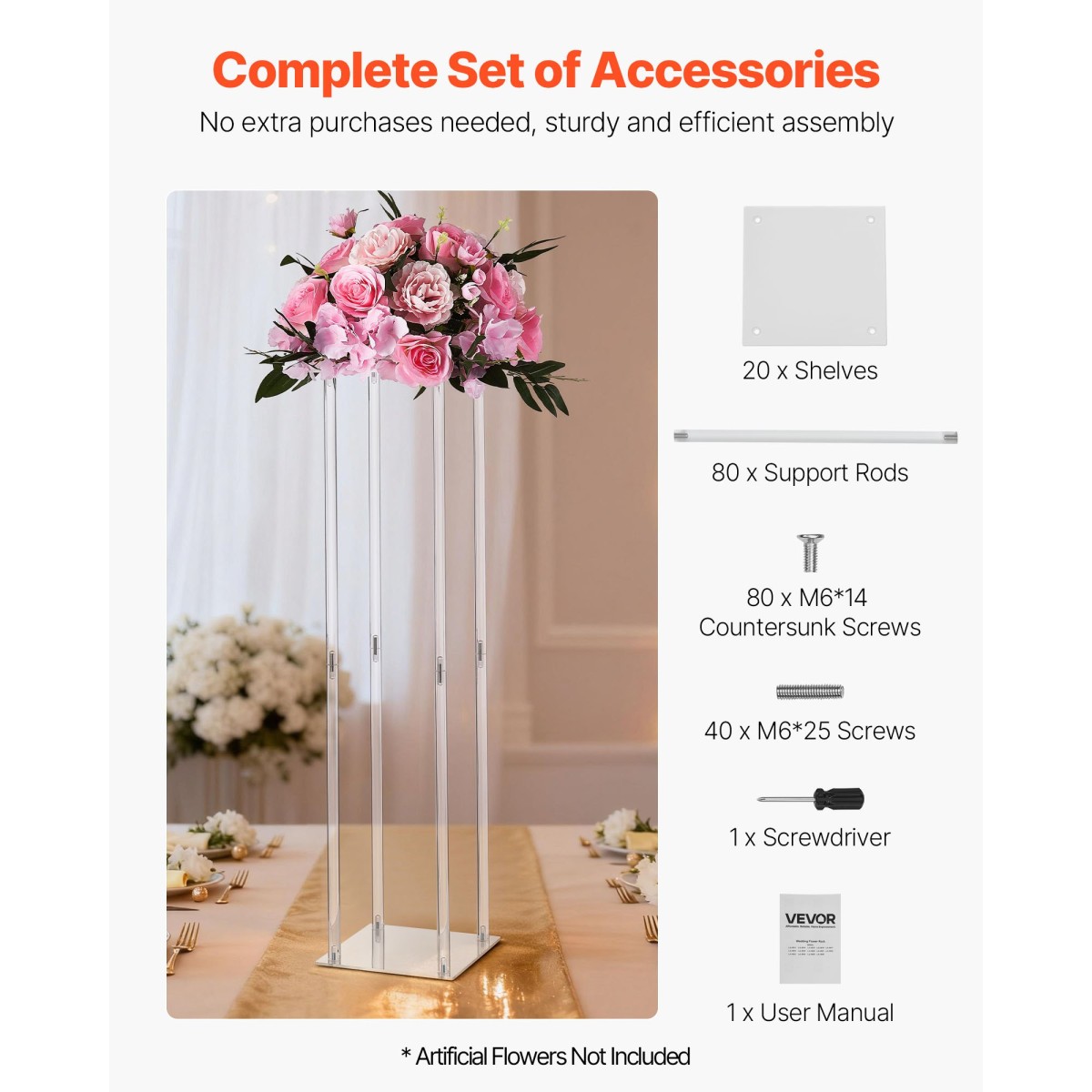 VEVOR Wedding Flower Stand, 10PCS 80cm Στάντ λουλουδιών, Floral Stand με Ακρυλικό Laminate, Κυλινδρική Κυβική Λουλουδένια Βάση για Γάμο, Πάρτυ, Γενέθλια, Σπίτι, Κεντρικά Στάντ
