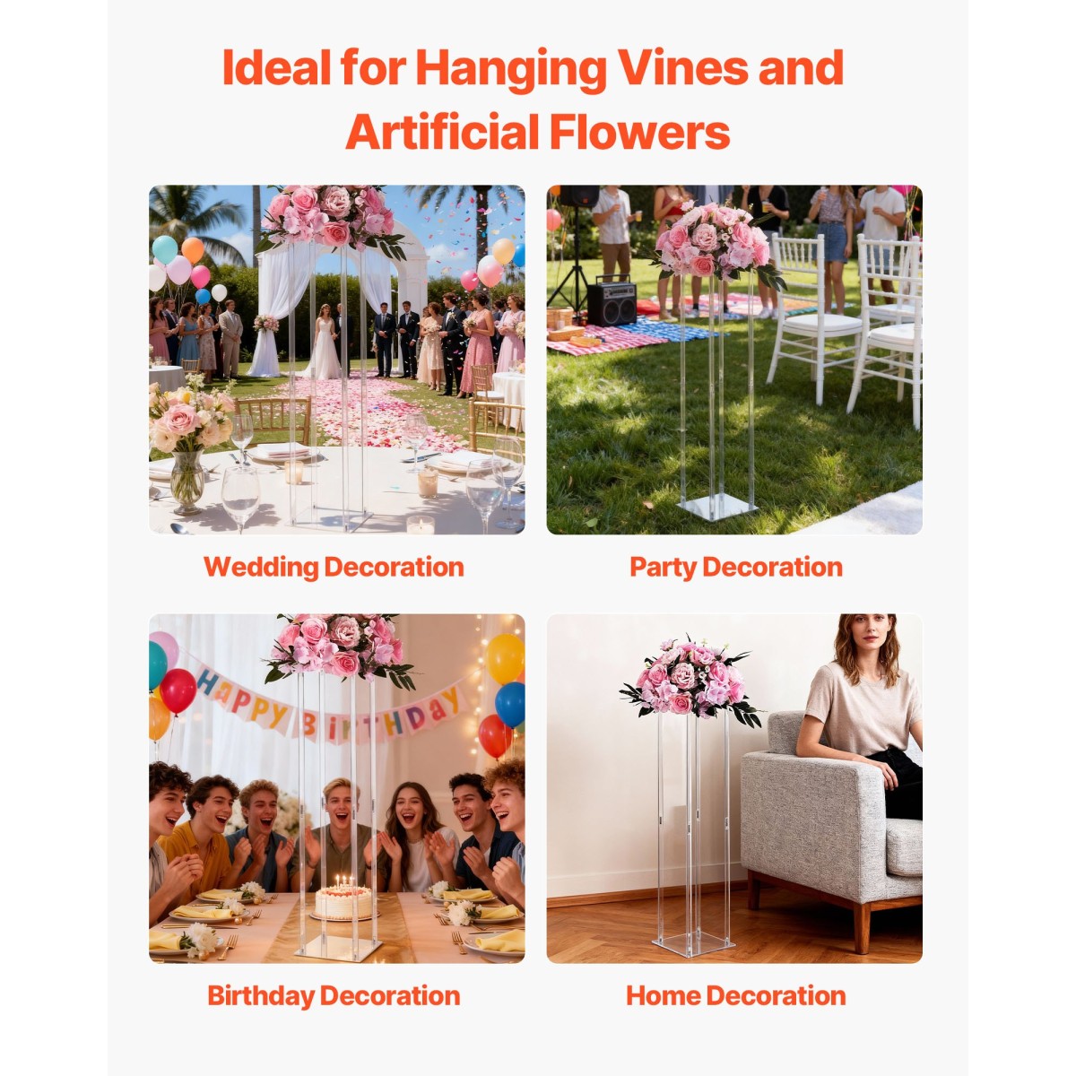 VEVOR Wedding Flower Stand, 10PCS 80cm Στάντ λουλουδιών, Floral Stand με Ακρυλικό Laminate, Κυλινδρική Κυβική Λουλουδένια Βάση για Γάμο, Πάρτυ, Γενέθλια, Σπίτι, Κεντρικά Στάντ
