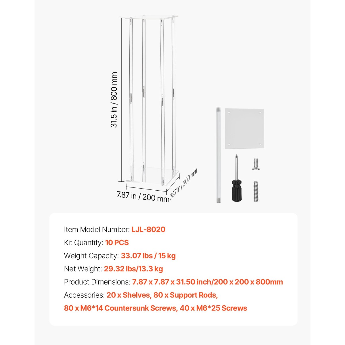 VEVOR Wedding Flower Stand, 10PCS 80cm Στάντ λουλουδιών, Floral Stand με Ακρυλικό Laminate, Κυλινδρική Κυβική Λουλουδένια Βάση για Γάμο, Πάρτυ, Γενέθλια, Σπίτι, Κεντρικά Στάντ