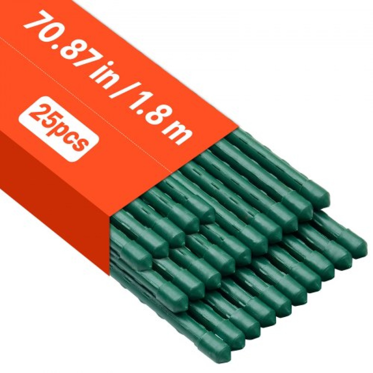 VEVOR Garden Stakes, 25 Pack, 1800 mm, Μεταλλικοί πάσσαλοι ντομάτας με πλαστική επικάλυψη, Garden Sticks για υποστήριξη φυτών, με μυτερό άκρο και αντιολισθητικά εξογκώματα για καλλιέργεια αναρριχώμενων φυτών, λαχανικά εξωτερικού χώρου