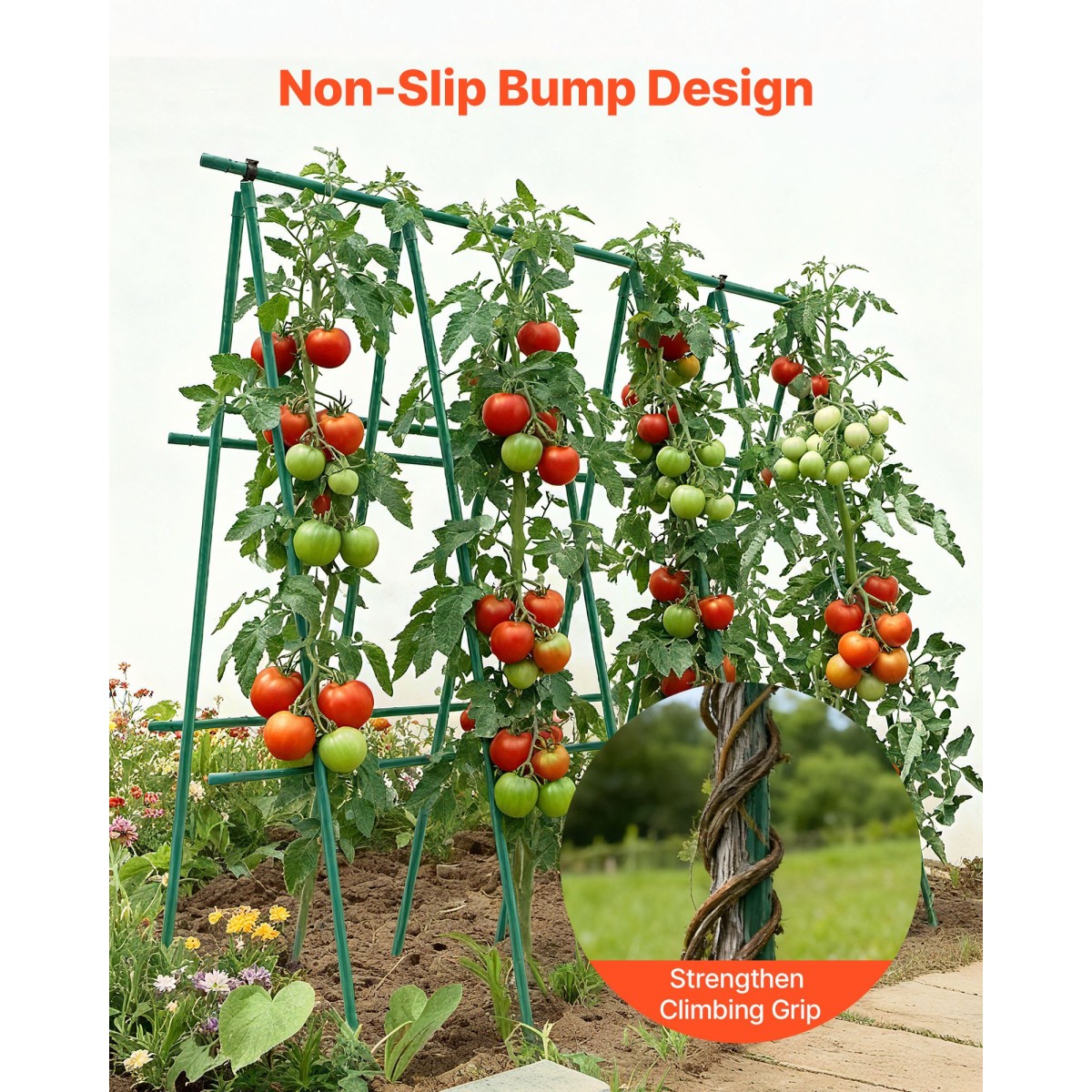 VEVOR Garden Stakes, 25 Pack, 1800 mm, Μεταλλικοί πάσσαλοι ντομάτας με πλαστική επικάλυψη, Garden Sticks για υποστήριξη φυτών, με μυτερό άκρο και αντιολισθητικά εξογκώματα για καλλιέργεια αναρριχώμενων φυτών, λαχανικά εξωτερικού χώρου