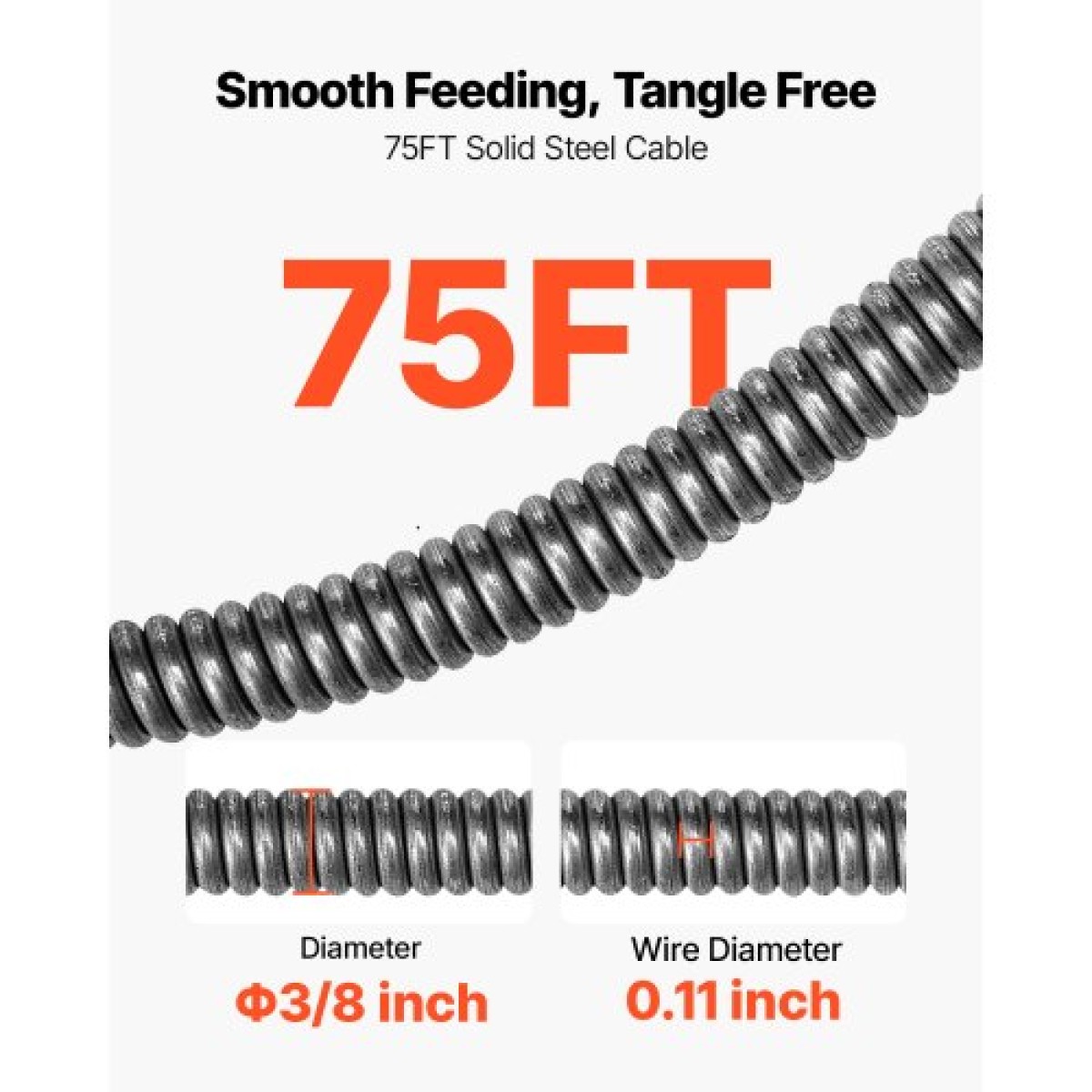 Μηχάνημα καθαρισμού αποχέτευσης VEVOR 22m x 9,5mm, Sewer Snake Auger Manual Feed on Wheels, Φορητό μηχάνημα καθαρισμού αποχέτευσης με 6 κόφτες & διακόπτης ποδιών που ενεργοποιείται με αέρα για σωλήνες 50mm έως 100mm
