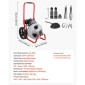 Μηχάνημα καθαρισμού αποχέτευσης VEVOR 22m x 9,5mm, Sewer Snake Auger Manual Feed on Wheels, Φορητό μηχάνημα καθαρισμού αποχέτευσης με 6 κόφτες & διακόπτης ποδιών που ενεργοποιείται με αέρα για σωλήνες 50mm έως 100mm