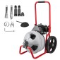 Μηχάνημα καθαρισμού αποχέτευσης VEVOR 22m x 9,5mm, Sewer Snake Auger Manual Feed on Wheels, Φορητό μηχάνημα καθαρισμού αποχέτευσης με 6 κόφτες & διακόπτης ποδιών που ενεργοποιείται με αέρα για σωλήνες 50mm έως 100mm