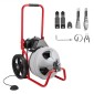 Μηχάνημα καθαρισμού αποχέτευσης VEVOR 22m x 9,5mm, Sewer Snake Auger Manual Feed on Wheels, Φορητό μηχάνημα καθαρισμού αποχέτευσης με 6 κόφτες & διακόπτης ποδιών που ενεργοποιείται με αέρα για σωλήνες 50mm έως 100mm