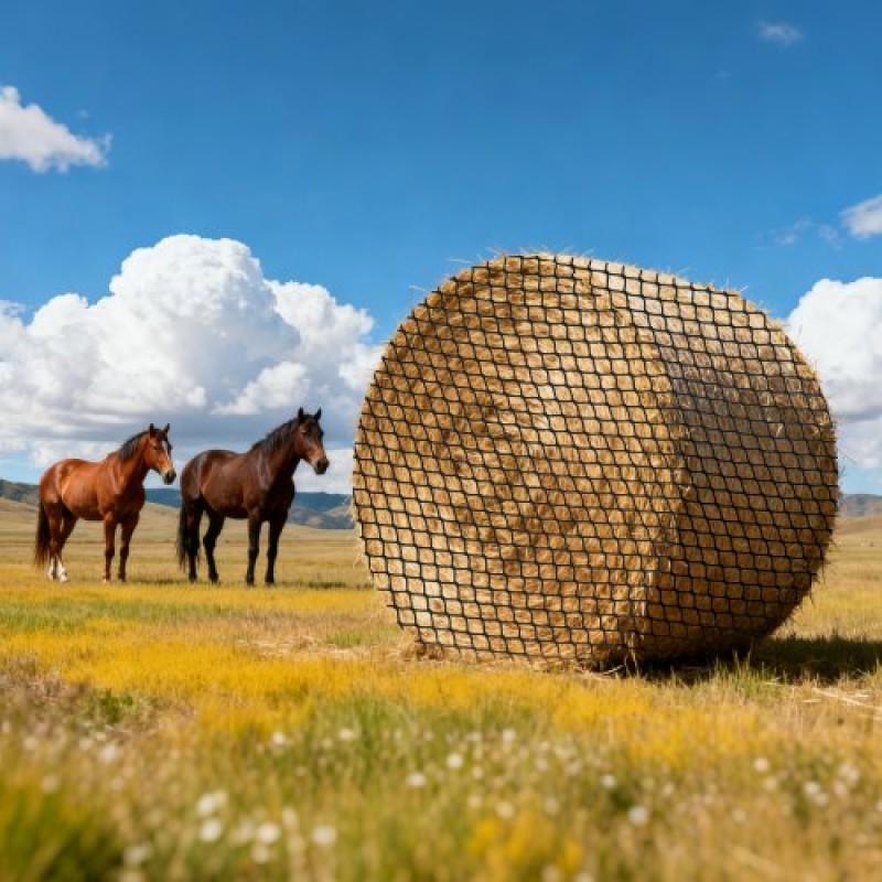 VEVOR Στρογγυλό δίχτυ σανού, 1,5 x 1,5 x 1,5 m, τρύπες 42 x 42 mm, υλικό PE, σχεδιασμός χωρίς κόμπους, με αυτοασφαλιζόμενο φερμουάρ, μεταφορά με βελόνα και επισκευαστικό σπάγγο, στρογγυλό δίχτυ για άλογα με αργή τροφοδοσία