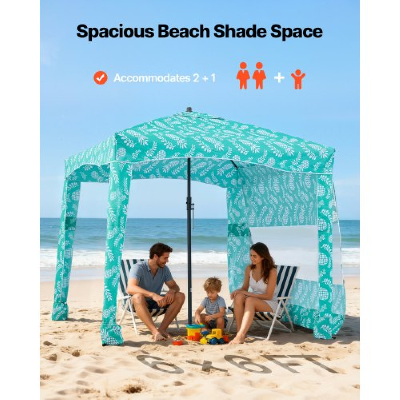 VEVOR Beach Cabana, 1,83 x 1,83 μ. Θόλος παραλίας με πλαϊνό τοίχωμα, UPF 50+ Προστασία Εύκολη εγκατάσταση Σκηνή καμπάνας με τσέπες άμμου, μεγάλη φορητή ομπρέλα εξωτερικού χώρου καταφύγιο σκιάς για όλη την οικογένεια και τους φίλους