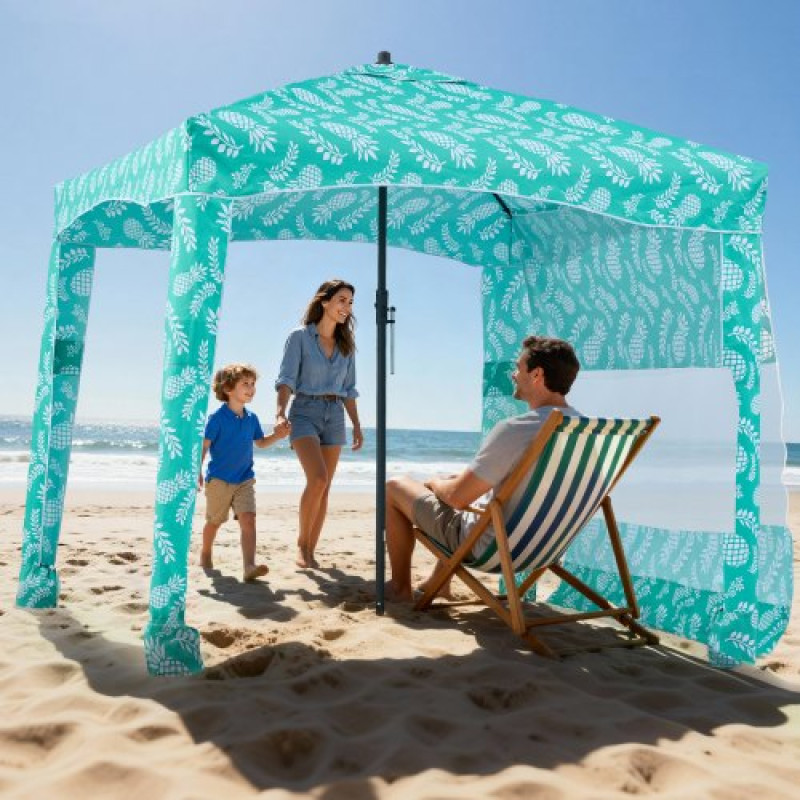 VEVOR Beach Cabana, 1,83 x 1,83 μ. Θόλος παραλίας με πλαϊνό τοίχωμα, UPF 50+ Προστασία Εύκολη εγκατάσταση Σκηνή καμπάνας με τσέπες άμμου, μεγάλη φορητή ομπρέλα εξωτερικού χώρου καταφύγιο σκιάς για όλη την οικογένεια και τους φίλους