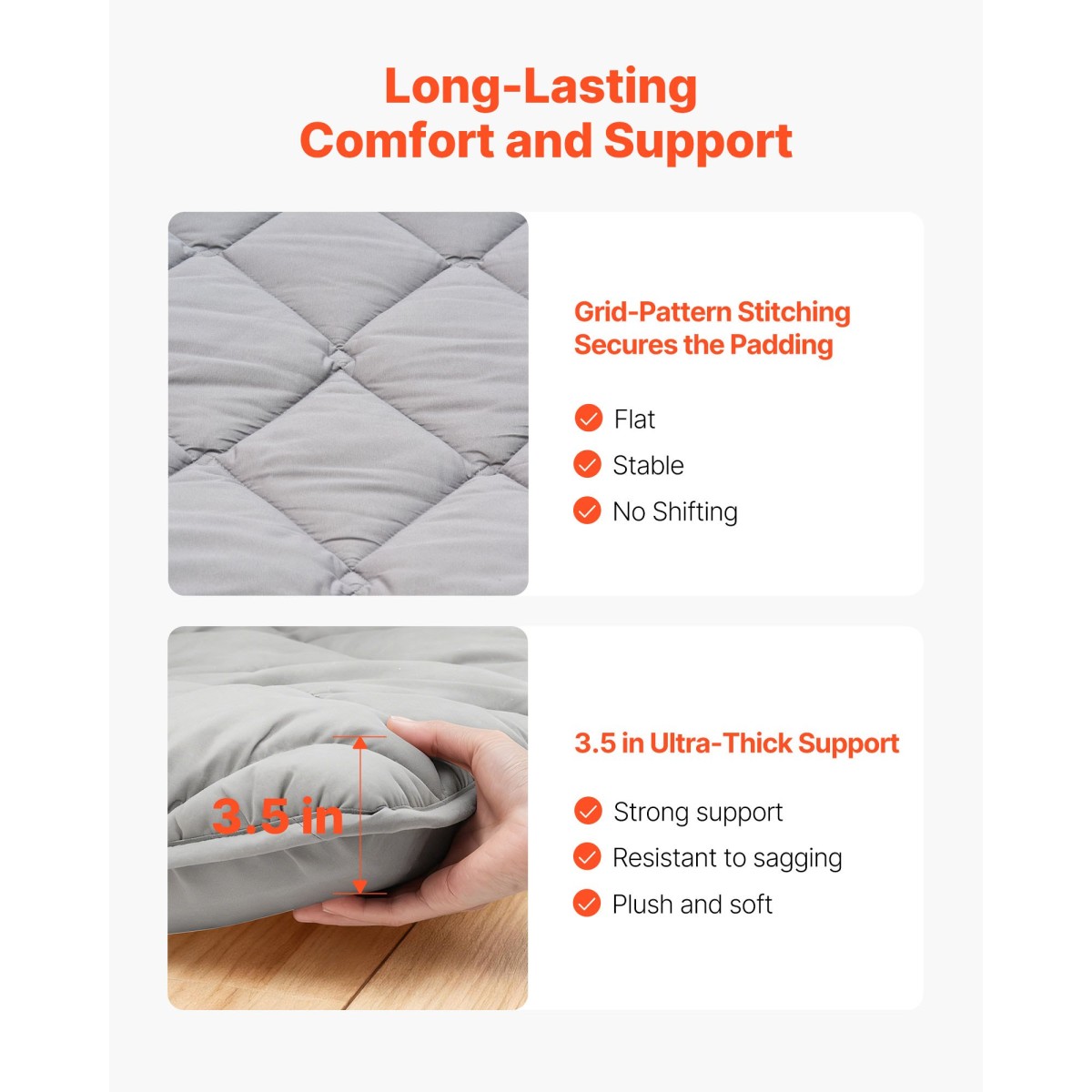 VEVOR Japanese Tatami Mat, Πτυσσόμενο στρώμα Ιαπωνικού Tatami πλήρους μεγέθους, στρώμα Futon με τσάντα αποθήκευσης & κούμπωμα, πατάκι 9 στρωμάτων για ύπνο, κοιτώνα, διαλογισμός, γιόγκα, 2032 x 1372 x 89 mm, γκρι