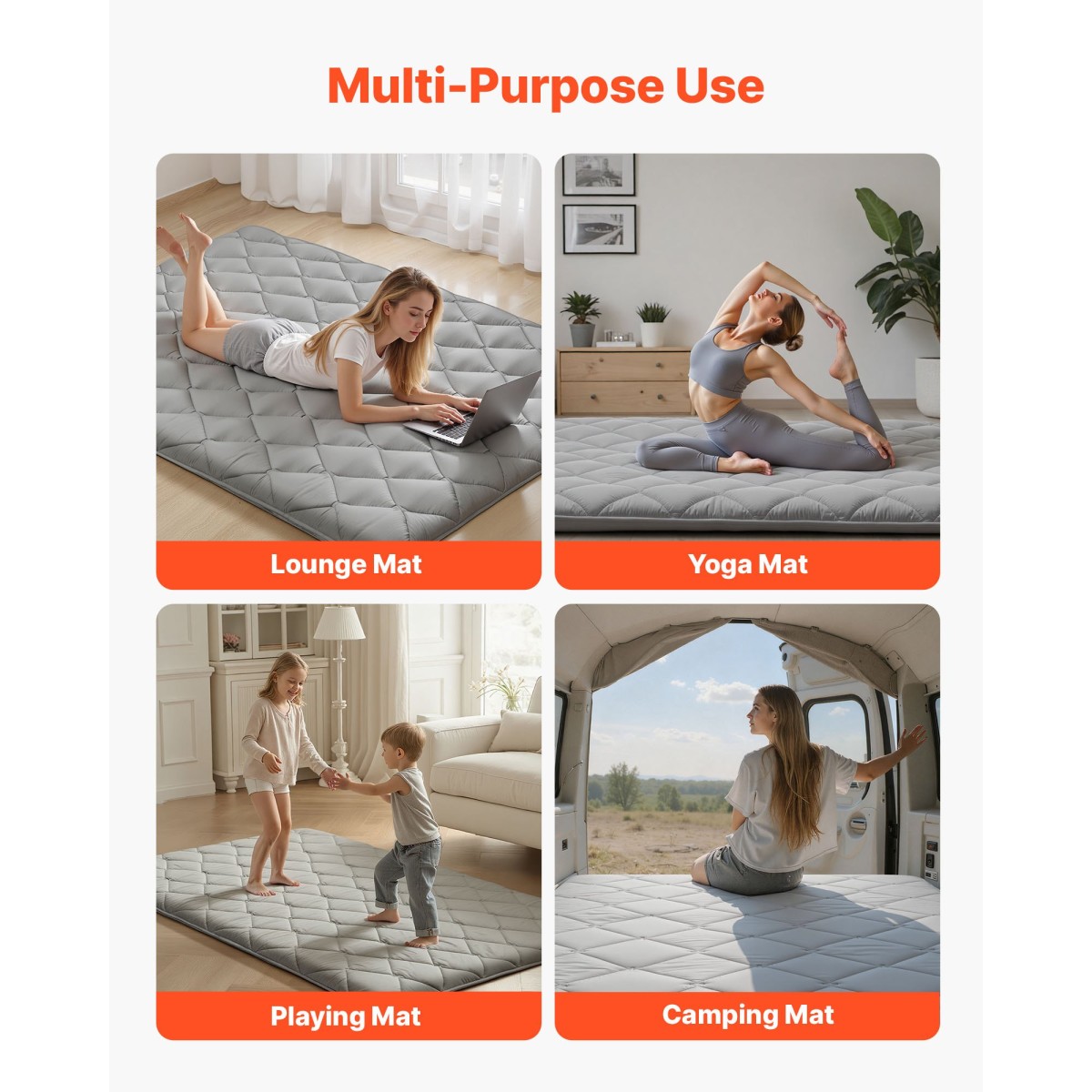 VEVOR Japanese Tatami Mat, Πτυσσόμενο στρώμα Ιαπωνικού Tatami πλήρους μεγέθους, στρώμα Futon με τσάντα αποθήκευσης & κούμπωμα, πατάκι 9 στρωμάτων για ύπνο, κοιτώνα, διαλογισμός, γιόγκα, 2032 x 1372 x 89 mm, γκρι