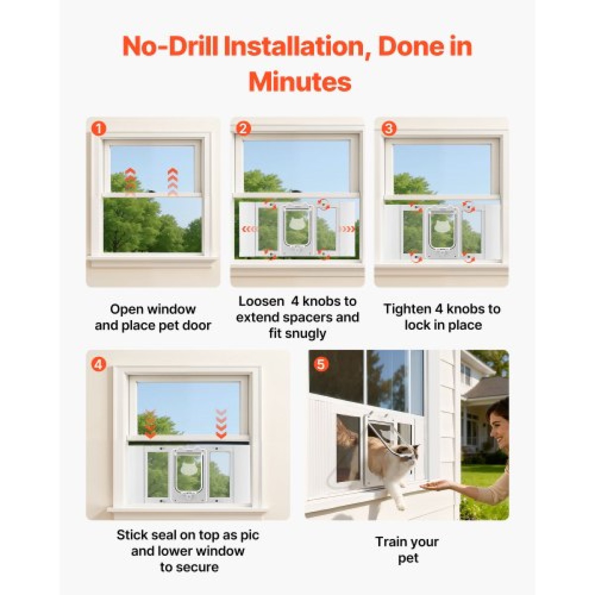 VEVOR Cat Door for Window, Ρυθμιζόμενη ώστε να ταιριάζει πλάτος παραθύρου 686-813 mm, 4 ασφαλείς λειτουργίες κλειδώματος, πλαίσιο αλουμινίου και γυαλί υψηλής διαφάνειας, μαγνητικό κλείσιμο, ανθεκτική στις καιρικές συνθήκες Πόρτα κατοικίδιων ζώων για γάτες
