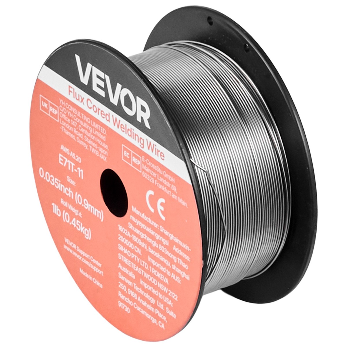 Σύρμα συγκόλλησης VEVOR Flux Core MIG, E71T-11 0,9mm 0,45kg, Σύρμα συγκόλλησης από ήπιο χάλυβα χωρίς αέριο με χαμηλό πιτσίλισμα για συγκόλληση τόξου σε όλες τις θέσεις, αυτοπροστατευμένο για εξωτερική χρήση (Συσκευασία 3 ρολά)