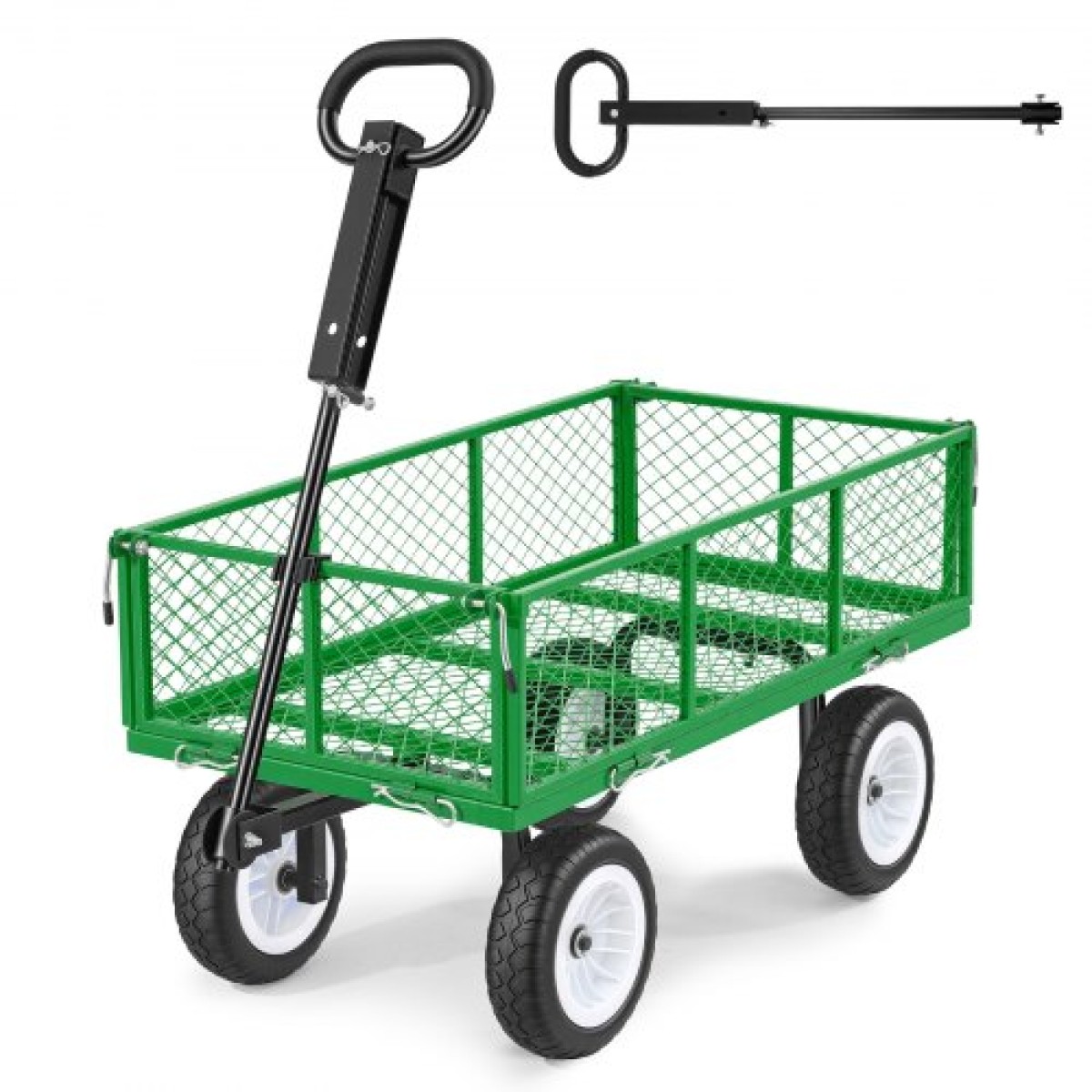 VEVOR Garden Cart, 408,2 kg, Heavy Duty Steel Yard and Garden Utility Wagon με ελαστικά 10 ιντσών, σκαμπό κήπου εξωτερικού χώρου με ρυθμιζόμενη λαβή, αποσπώμενα πλαϊνά πάνελ, προσάρτηση σε ATV ή τρακτέρ, Πράσινο