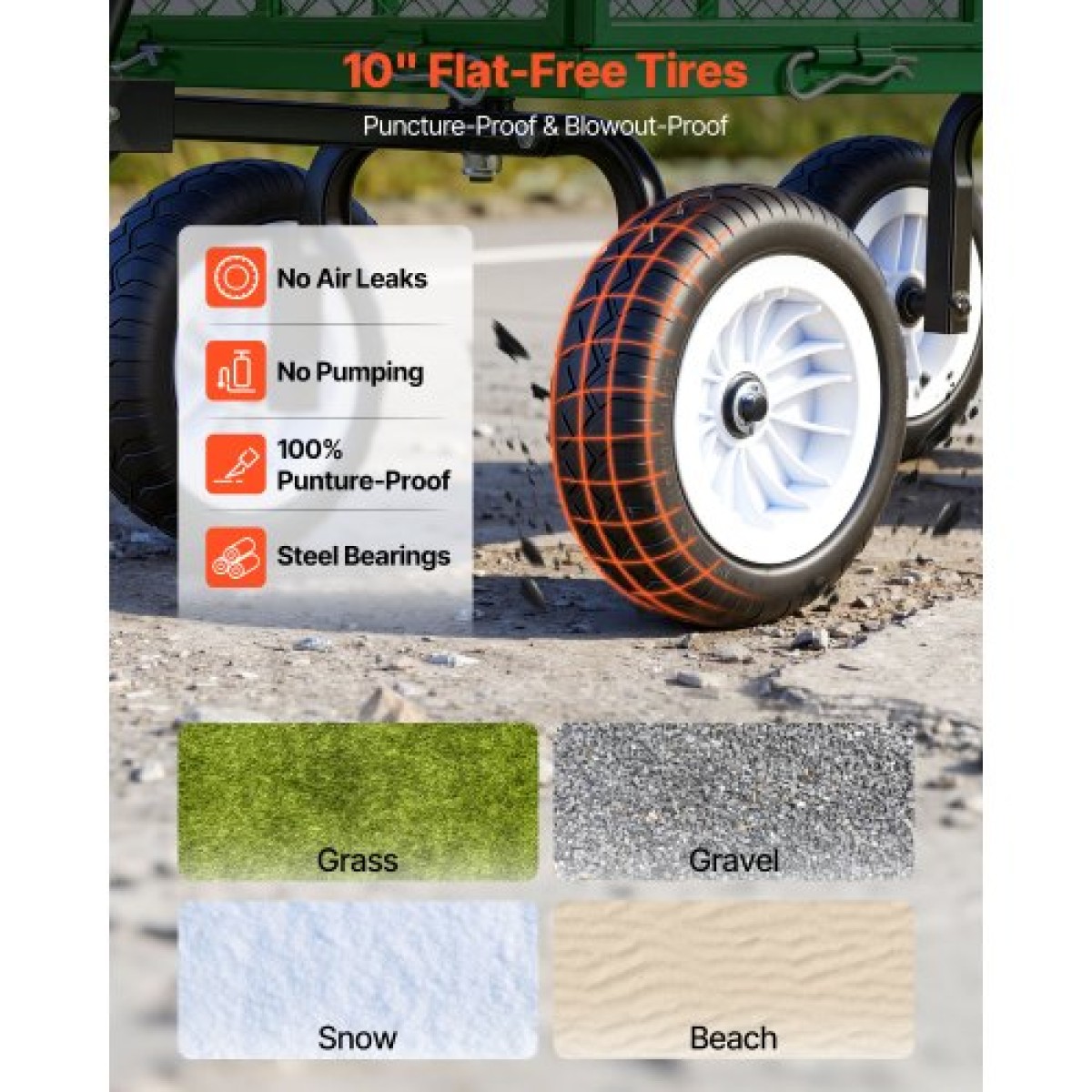 VEVOR Garden Cart, 408,2 kg, Heavy Duty Steel Yard and Garden Utility Wagon με ελαστικά 10 ιντσών, σκαμπό κήπου εξωτερικού χώρου με ρυθμιζόμενη λαβή, αποσπώμενα πλαϊνά πάνελ, προσάρτηση σε ATV ή τρακτέρ, Πράσινο
