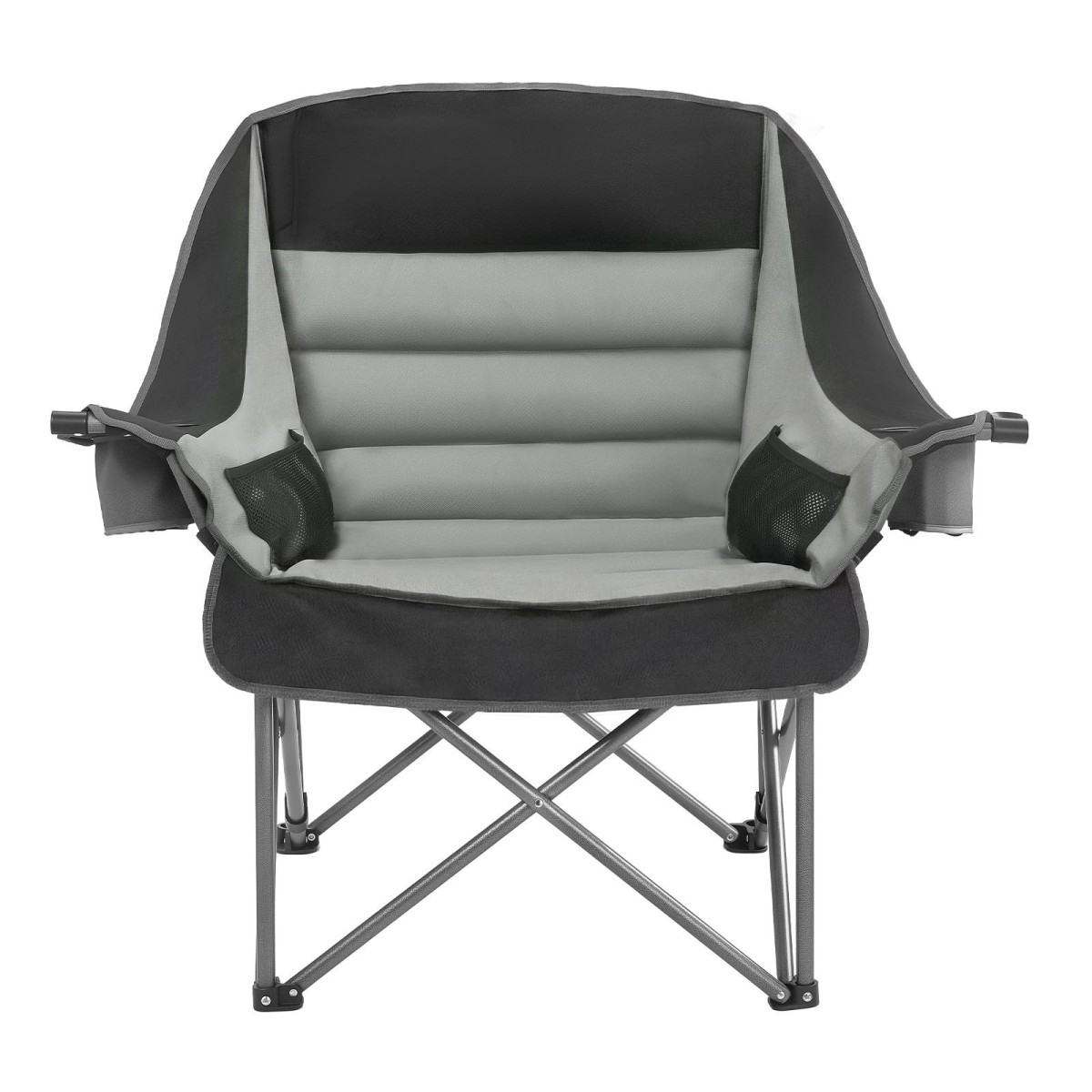 Καρέκλες κάμπινγκ VEVOR Oversized, 204 kg Υποστήριξη βαρέως τύπου, Φορητές πτυσσόμενες καρέκλες κατασκήνωσης με διπλές ποτηροθήκες & ποτηροθήκες κρασιού, τσάντα μεταφοράς για εξωτερικούς χώρους, ψάρεμα, μαύρο & γκρι, 1 πακέτο