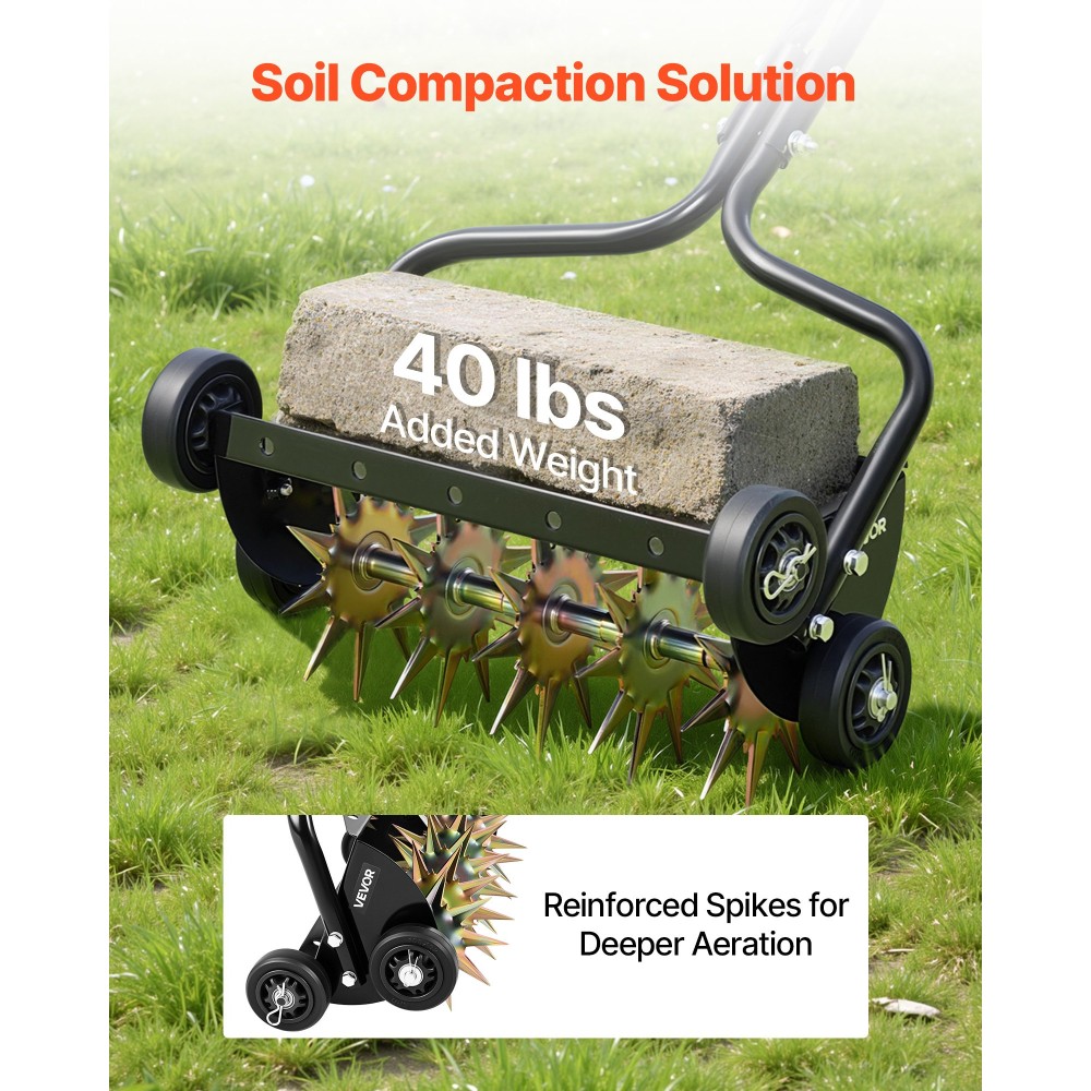 VEVOR Lawn Aerator, 18 in Manual Push Spike Aerator με 4 τροχούς & λαβή, Heavy Duty Grass Aerators, Supports 40 lbs Added Wear, Rolling Lawn Aeration Tool for Garden Yard Aeration Soil Health