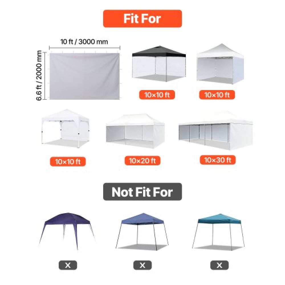 VEVOR Canopy Sidewalls, Fit for 3 x 3 m Pop Up Canopy Tent, Tent Side Walls with Waterproof and Sunlight Protection Layer for Outdoor Event Tents, Vendor Booths, Camping (3 Sidewalls Only, White)