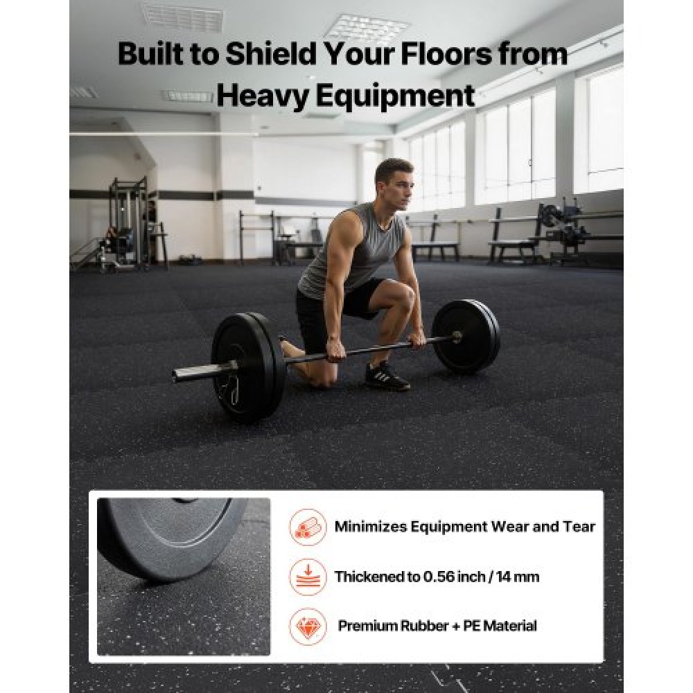 VEVOR Puzzle Exercise Mat, 12 PCS Fitness Equipment Mats, 610 x 610 x 14 mm, High-Density EVA Foam Mat Set, Interlocking Rubber Soft Tiles, Protective Floor Padding with White Dots for Home Gym Office