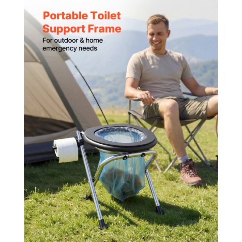 VEVOR Portable Toilet for Camping, 160 kg Weight Capacity, Stainless Steel Foldable Camp Travel Toilet with Soft Seat for Adults, Suitable for Truckers, RV Travel, Camping, Road Trips, Outdoor Use