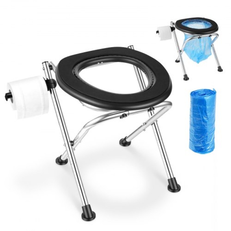 VEVOR Portable Toilet for Camping, 160 kg Weight Capacity, Stainless Steel Foldable Camp Travel Toilet with Soft Seat for Adults, Suitable for Truckers, RV Travel, Camping, Road Trips, Outdoor Use