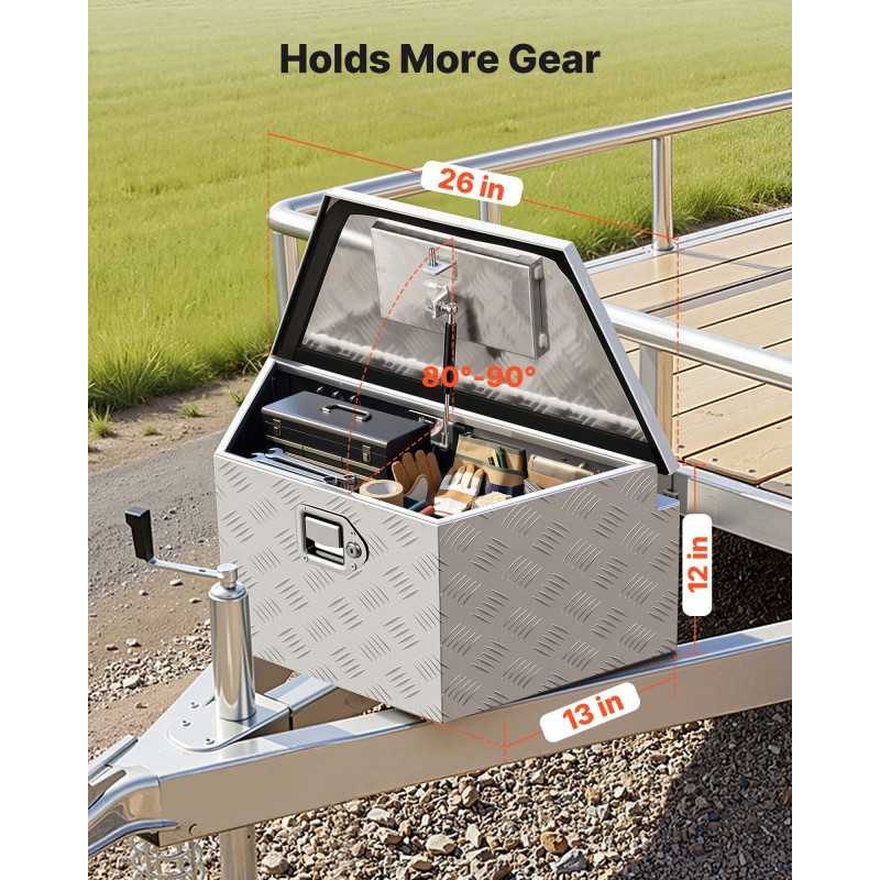 VEVOR Trailer Tongue Box, 660 x 330 x 305 mm Αλουμινένιο κουτί εργαλειοθήκης ρυμουλκούμενου, Ατζέντα αποθήκευσης βαρέως τύπου με κλειδαριά και κλειδιά, βοηθητικό κιβώτιο εργαλείων για κρεβάτι Pickup Truck, RV, SUV, όχημα εκτός δρόμου, Ασημί