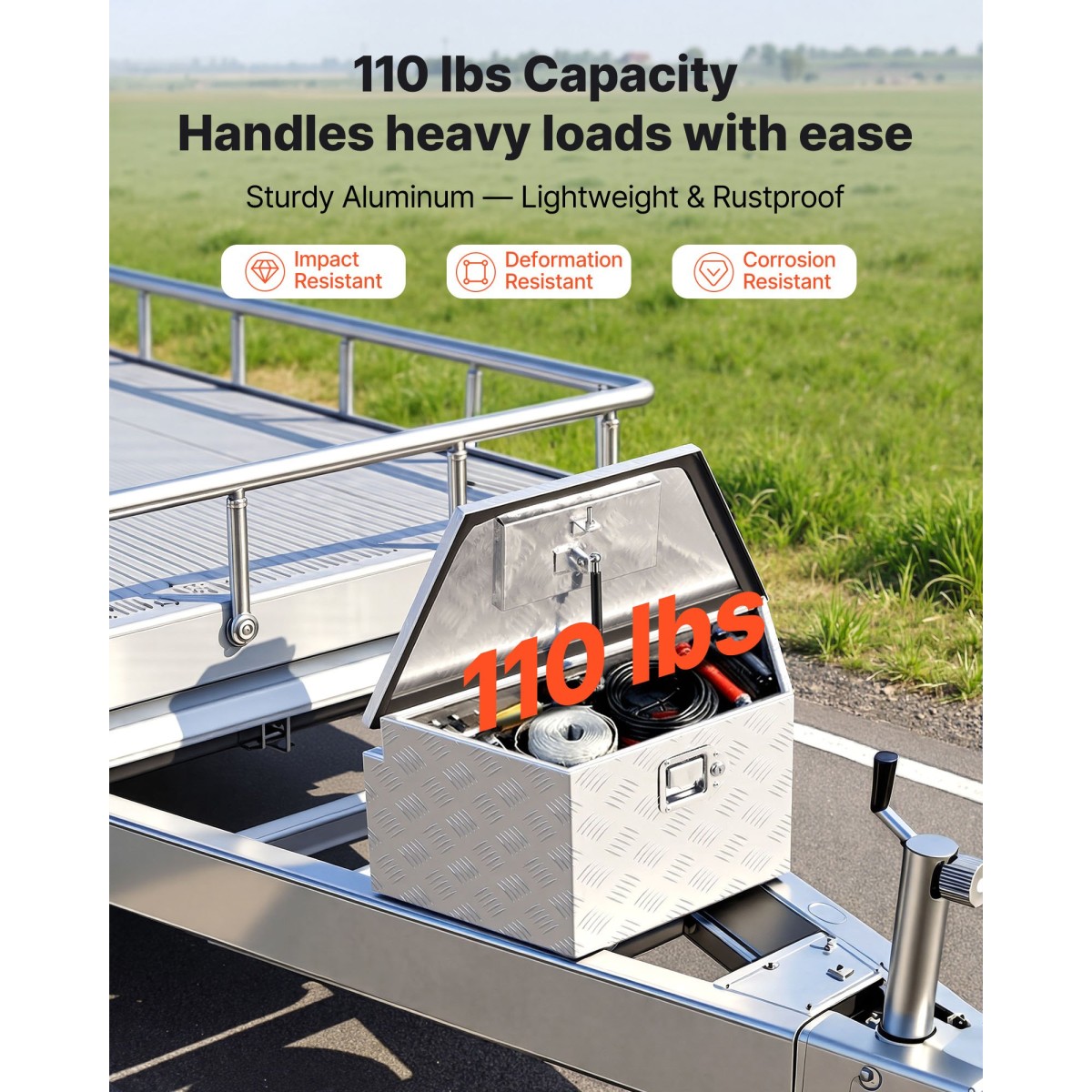 VEVOR Trailer Tongue Box, 660 x 330 x 305 mm Αλουμινένιο κουτί εργαλειοθήκης ρυμουλκούμενου, Ατζέντα αποθήκευσης βαρέως τύπου με κλειδαριά και κλειδιά, βοηθητικό κιβώτιο εργαλείων για κρεβάτι Pickup Truck, RV, SUV, όχημα εκτός δρόμου, Ασημί