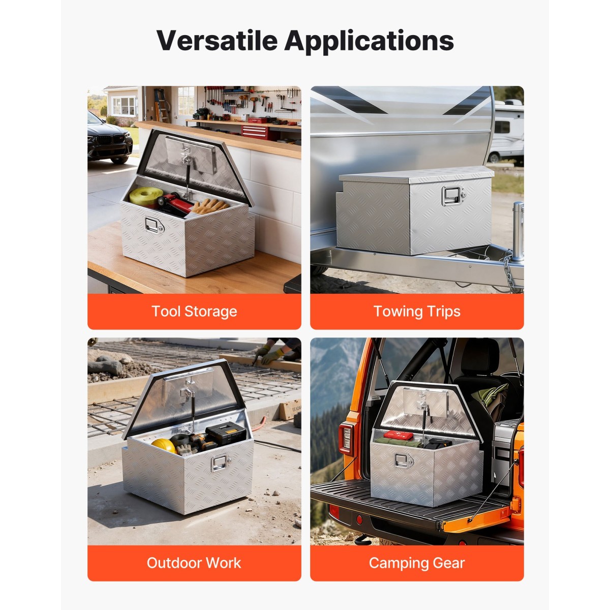 VEVOR Trailer Tongue Box, 660 x 330 x 305 mm Αλουμινένιο κουτί εργαλειοθήκης ρυμουλκούμενου, Ατζέντα αποθήκευσης βαρέως τύπου με κλειδαριά και κλειδιά, βοηθητικό κιβώτιο εργαλείων για κρεβάτι Pickup Truck, RV, SUV, όχημα εκτός δρόμου, Ασημί
