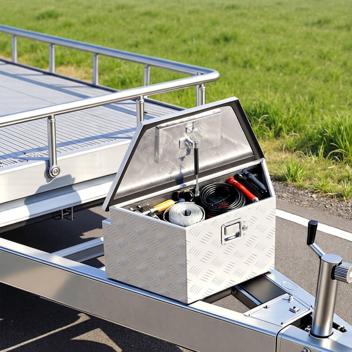 VEVOR Trailer Tongue Box, 660 x 330 x 305 mm Αλουμινένιο κουτί εργαλειοθήκης ρυμουλκούμενου, Ατζέντα αποθήκευσης βαρέως τύπου με κλειδαριά και κλειδιά, βοηθητικό κιβώτιο εργαλείων για κρεβάτι Pickup Truck, RV, SUV, όχημα εκτός δρόμου, Ασημί