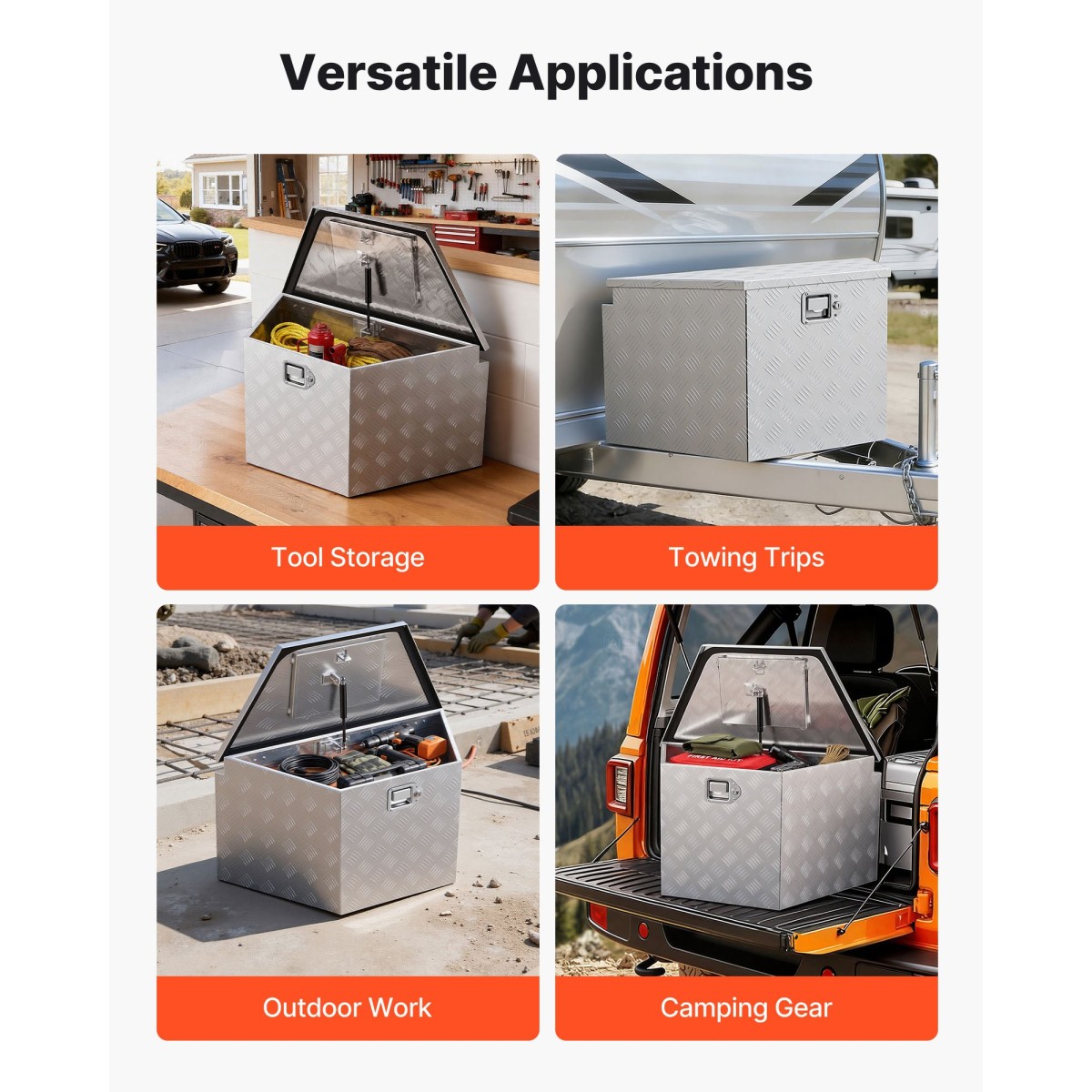 VEVOR Trailer Tongue Box, 737 x 410 x 457 mm Αλουμινένιο κουτί εργαλείων ρυμουλκούμενου, Ατζέντα αποθήκευσης βαρέως τύπου με κλειδαριά και κλειδιά, βοηθητικό κιβώτιο εργαλείων για κρεβάτι Pickup Truck, RV, SUV, όχημα εκτός δρόμου, Ασημί