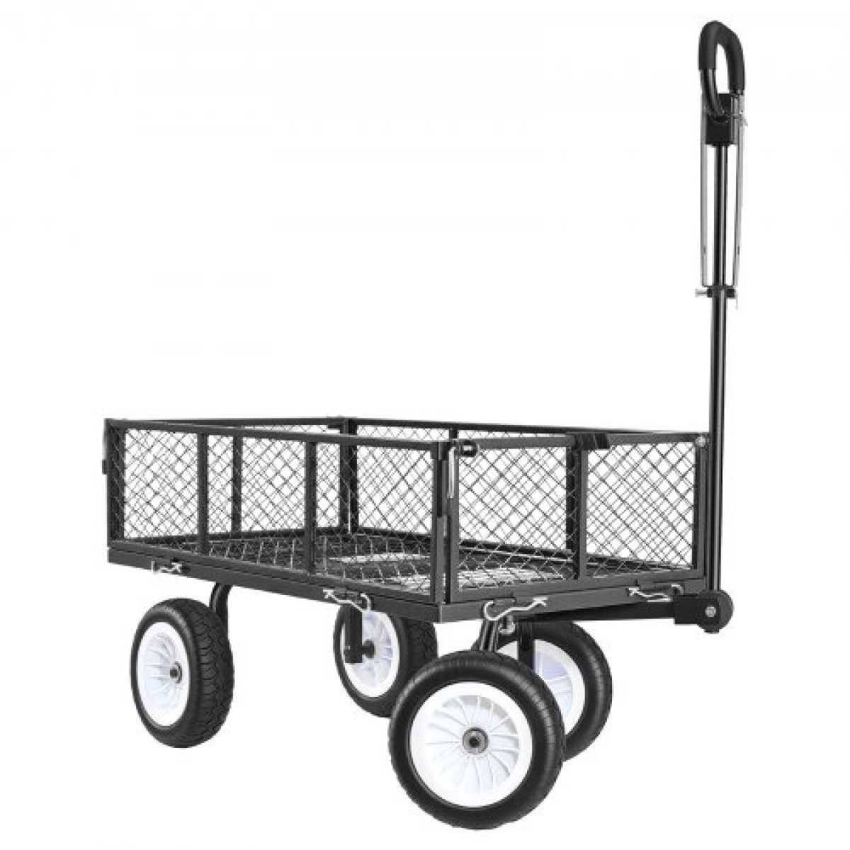 VEVOR Garden Cart, 408,2 kg, Heavy Duty Steel Yard and Garden Utility Wagon με ελαστικά 10 ιντσών, σκαμπό κήπου εξωτερικού χώρου με ρυθμιζόμενη λαβή, αποσπώμενα πλαϊνά πάνελ, προσάρτηση σε ATV ή τρακτέρ, Μαύρο