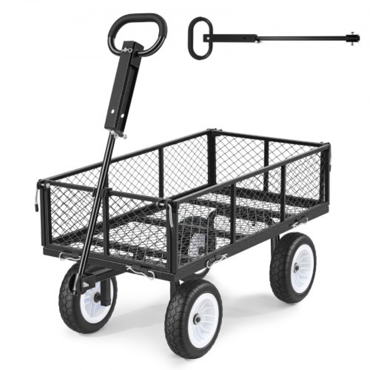VEVOR Garden Cart, 408,2 kg, Heavy Duty Steel Yard and Garden Utility Wagon με ελαστικά 10 ιντσών, σκαμπό κήπου εξωτερικού χώρου με ρυθμιζόμενη λαβή, αποσπώμενα πλαϊνά πάνελ, προσάρτηση σε ATV ή τρακτέρ, Μαύρο