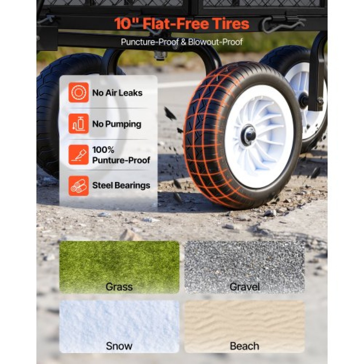 VEVOR Garden Cart, 408,2 kg, Heavy Duty Steel Yard and Garden Utility Wagon με ελαστικά 10 ιντσών, σκαμπό κήπου εξωτερικού χώρου με ρυθμιζόμενη λαβή, αποσπώμενα πλαϊνά πάνελ, προσάρτηση σε ATV ή τρακτέρ, Μαύρο