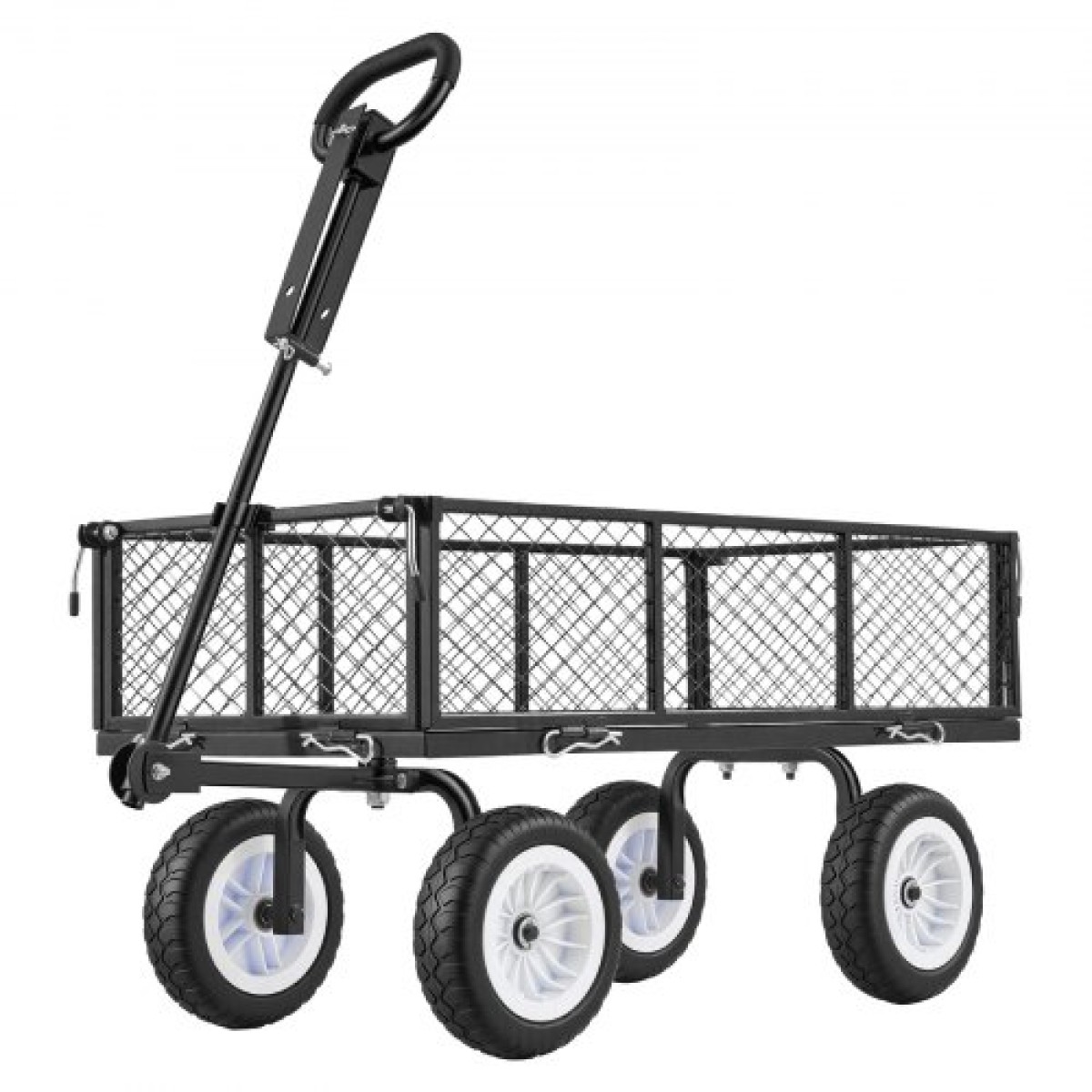 VEVOR Garden Cart, 408,2 kg, Heavy Duty Steel Yard and Garden Utility Wagon με ελαστικά 10 ιντσών, σκαμπό κήπου εξωτερικού χώρου με ρυθμιζόμενη λαβή, αποσπώμενα πλαϊνά πάνελ, προσάρτηση σε ATV ή τρακτέρ, Μαύρο