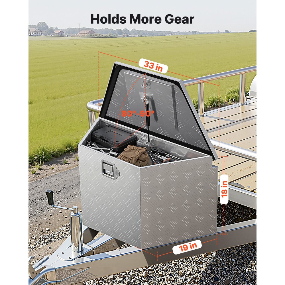 VEVOR Trailer Tongue Box, 838 x 483 x 457 mm Αλουμινένιο κουτί εργαλειοθήκης ρυμουλκούμενου ρυμουλκούμενου, Ατζέντα αποθήκευσης βαρέως τύπου με κλειδαριά και κλειδιά, στήθος βοηθητικών εργαλείων για κρεβάτι φορτηγών, RV, SUV, όχημα εκτός δρόμου, Ασημί