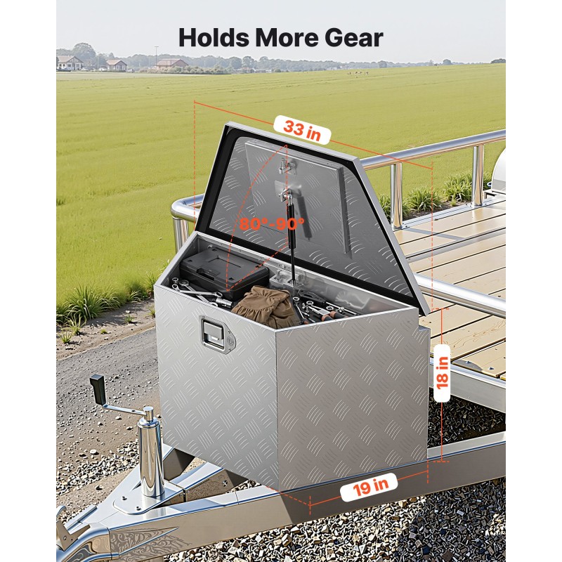 VEVOR Trailer Tongue Box, 838 x 483 x 457 mm Αλουμινένιο κουτί εργαλειοθήκης ρυμουλκούμενου ρυμουλκούμενου, Ατζέντα αποθήκευσης βαρέως τύπου με κλειδαριά και κλειδιά, στήθος βοηθητικών εργαλείων για κρεβάτι φορτηγών, RV, SUV, όχημα εκτός δρόμου, Ασημί