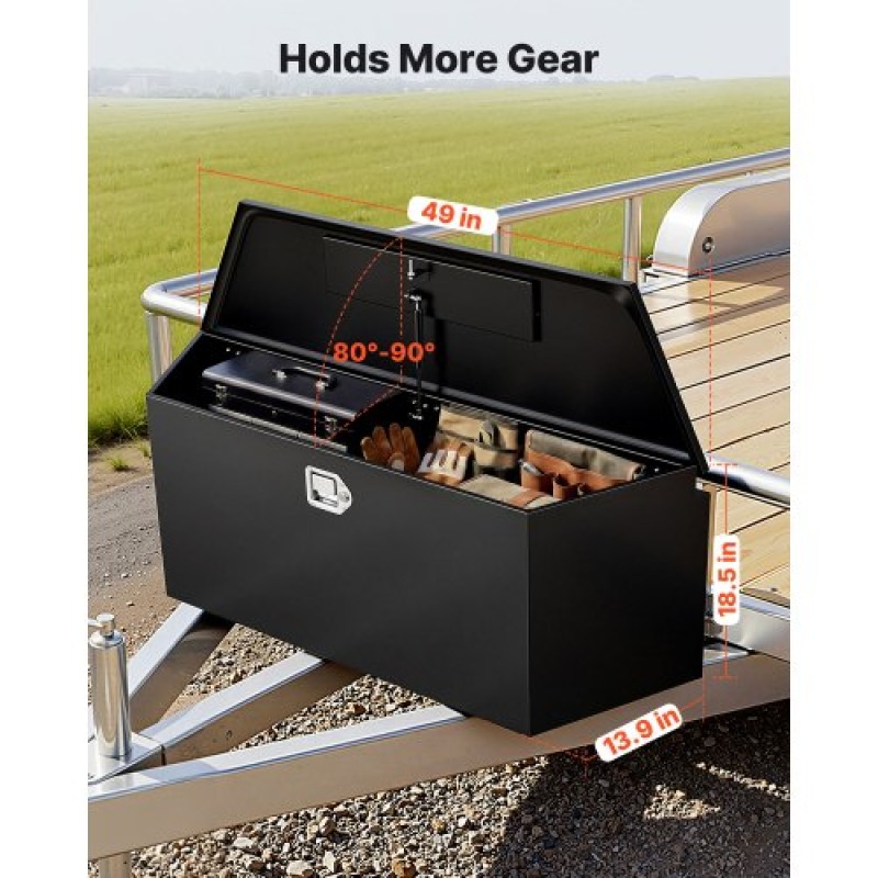 VEVOR Trailer Tongue Box, 1245 x 353 x 470 mm Steel Trailer Tongue Tool Box, Βαριά Duty Storage Organizer με κλειδαριά και κλειδιά, Βοηθητικό κιβώτιο εργαλείων για κρεβάτι Pickup Truck, RV, SUV, Off-Road Vehicle, Μαύρο
