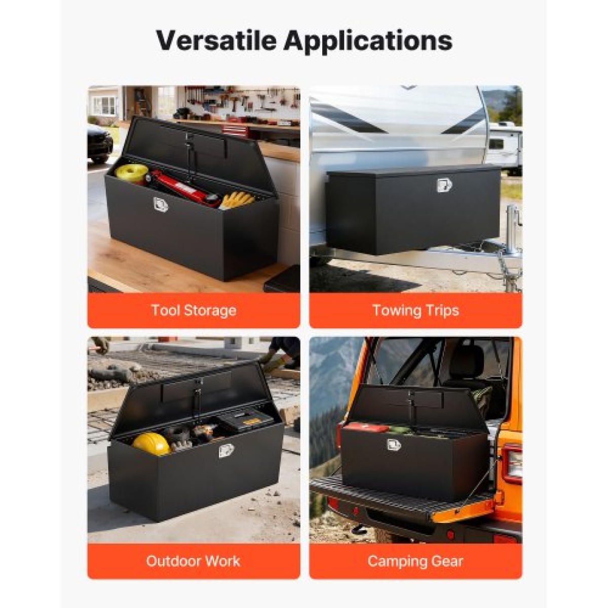VEVOR Trailer Tongue Box, 1245 x 353 x 470 mm Steel Trailer Tongue Tool Box, Βαριά Duty Storage Organizer με κλειδαριά και κλειδιά, Βοηθητικό κιβώτιο εργαλείων για κρεβάτι Pickup Truck, RV, SUV, Off-Road Vehicle, Μαύρο