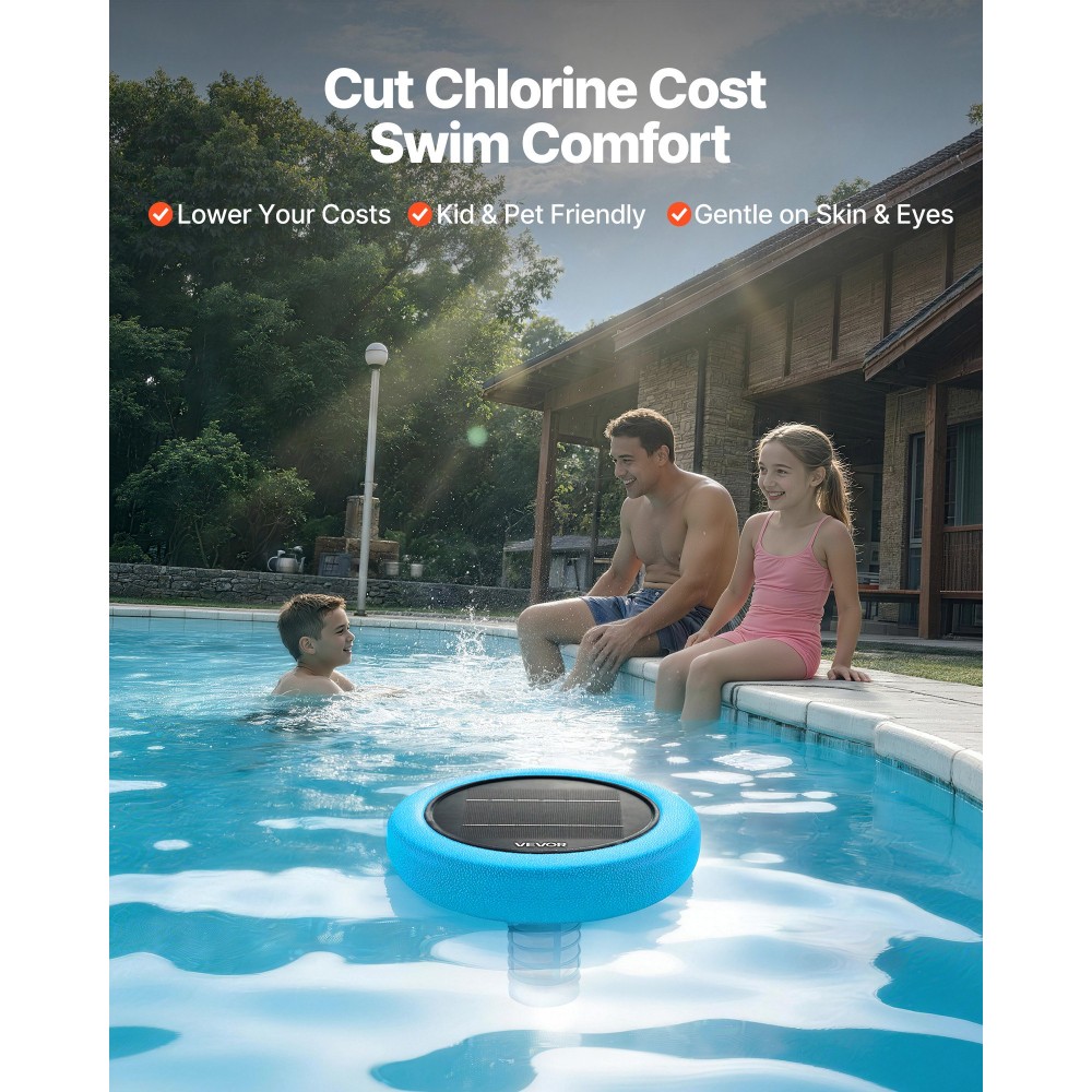 VEVOR Solar Pool Ionizer, Στρογγυλός Χάλκινος Ιονιστής Πισίνας έως 170343 L, Πλωτό αυτόματο καθαριστικό και καθαριστής νερού, νερό χωρίς χλώριο, με άνοδο χαλκού, ελατήριο, βούρτσα και φίλτρο για πισίνες και σπα