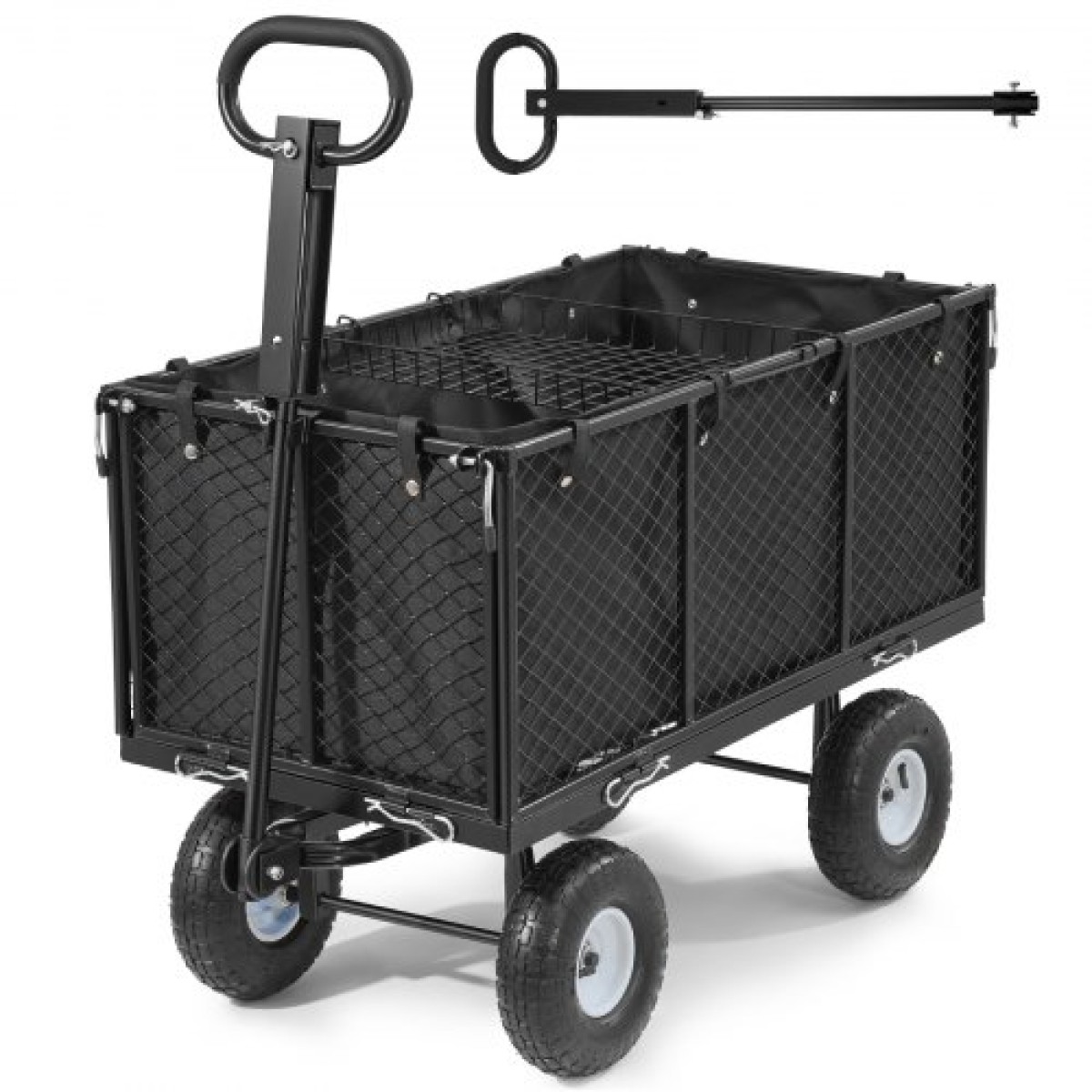 VEVOR Garden Cart, 544,3 kg, βαρέως τύπου Steel Hand Cart, Yard Utility Wagon Wagon Outdoor Transport Cart με ελαστικά 10 ιντσών, Ρυθμιζόμενη λαβή, Αποσπώμενα πλαϊνά πάνελ, Προσάρτηση σε ATV ή τρακτέρ, Μαύρο
