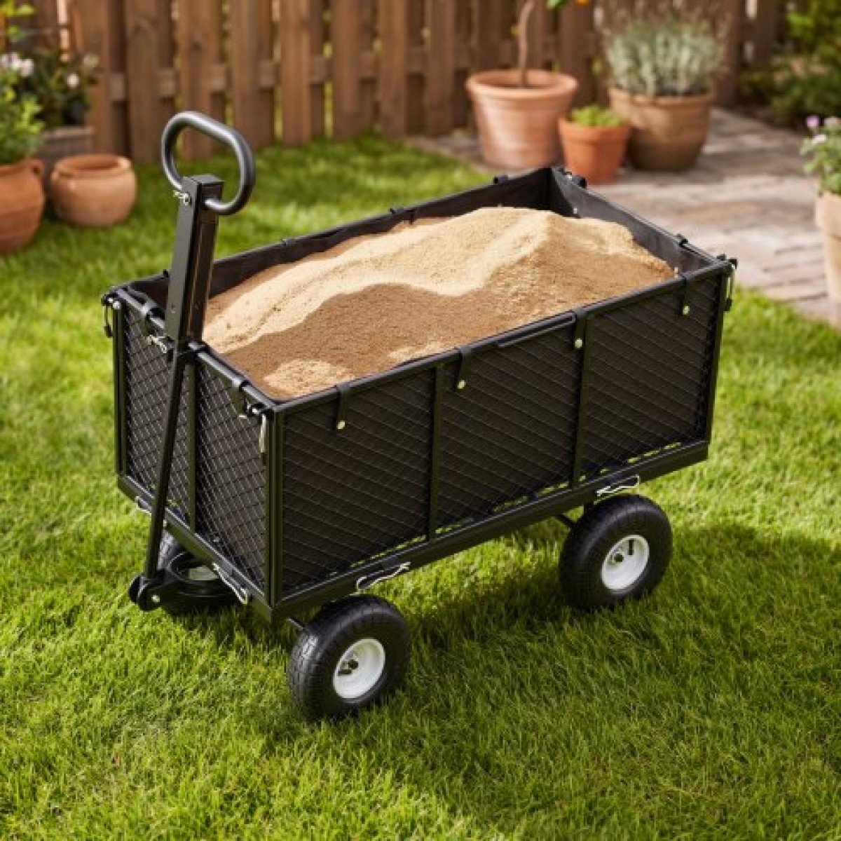 VEVOR Garden Cart, 544,3 kg, βαρέως τύπου Steel Hand Cart, Yard Utility Wagon Wagon Outdoor Transport Cart με ελαστικά 10 ιντσών, Ρυθμιζόμενη λαβή, Αποσπώμενα πλαϊνά πάνελ, Προσάρτηση σε ATV ή τρακτέρ, Μαύρο