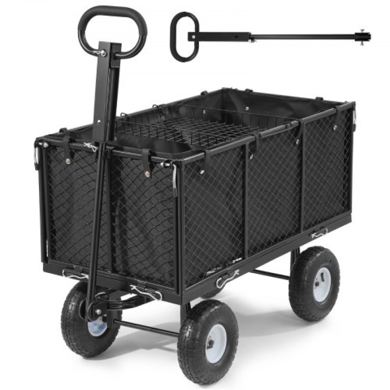 VEVOR Garden Cart, 544,3 kg, βαρέως τύπου Steel Hand Cart, Yard Utility Wagon Wagon Outdoor Transport Cart με ελαστικά 10 ιντσών, Ρυθμιζόμενη λαβή, Αποσπώμενα πλαϊνά πάνελ, Προσάρτηση σε ATV ή τρακτέρ, Μαύρο