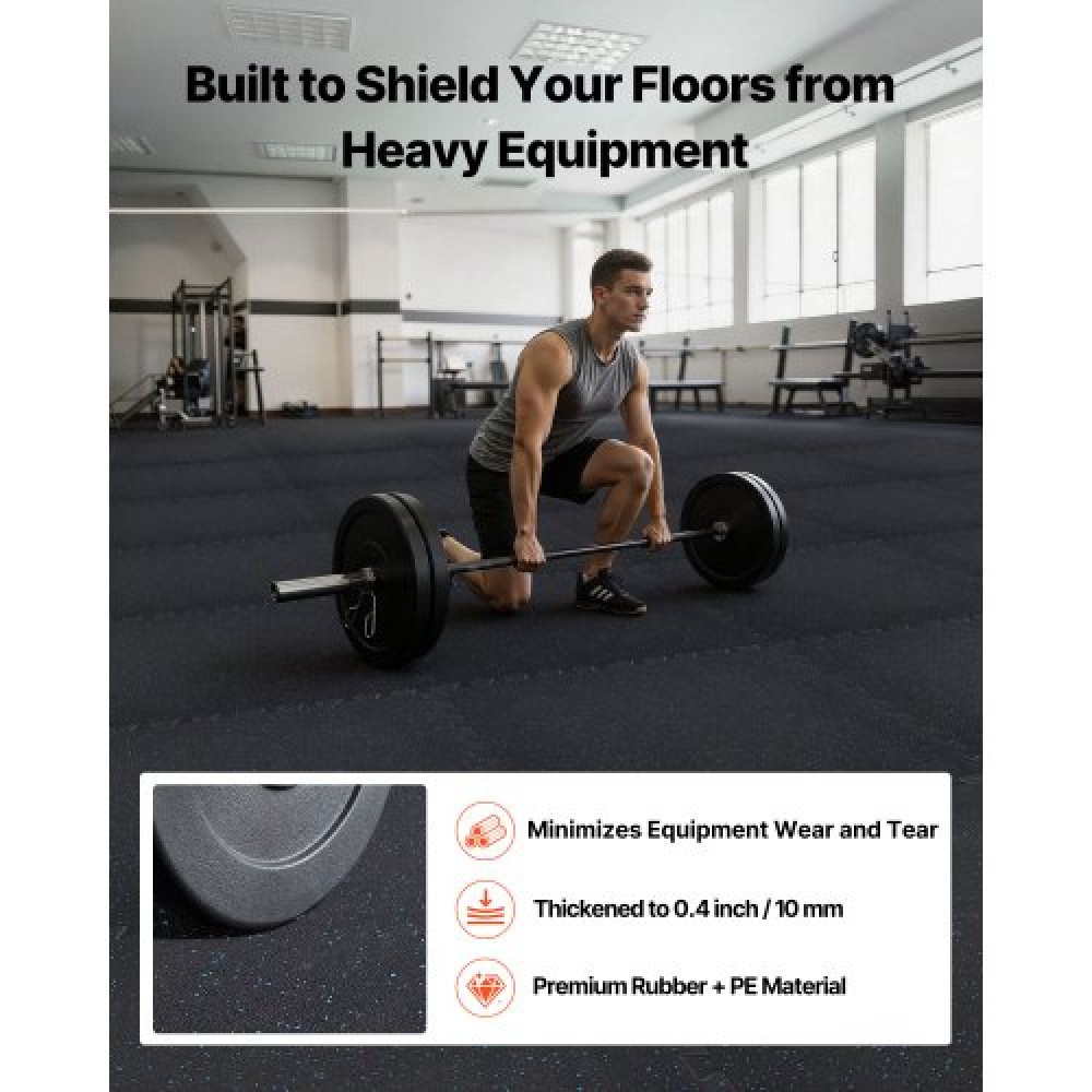 VEVOR Puzzle Exercise Mat, 24 PCS Fitness Equipment Mats, 610 x 610 x 10 mm, High-Density EVA Foam Mats Set, Interlocking Rubber Soft Tiles, Protective Floor Padding with Blue Dots for Home Gym Office
