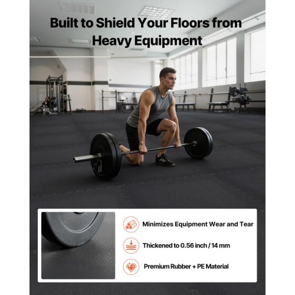 VEVOR Puzzle Exercise Mat, 12 PCS Fitness Equipment Mats, 610 x 610 x 14 mm, High-Density EVA Foam Gym Mats Set, Interlocking Rubber Soft Tiles, Protective Floor Padding for Home, Gym, Office, Black