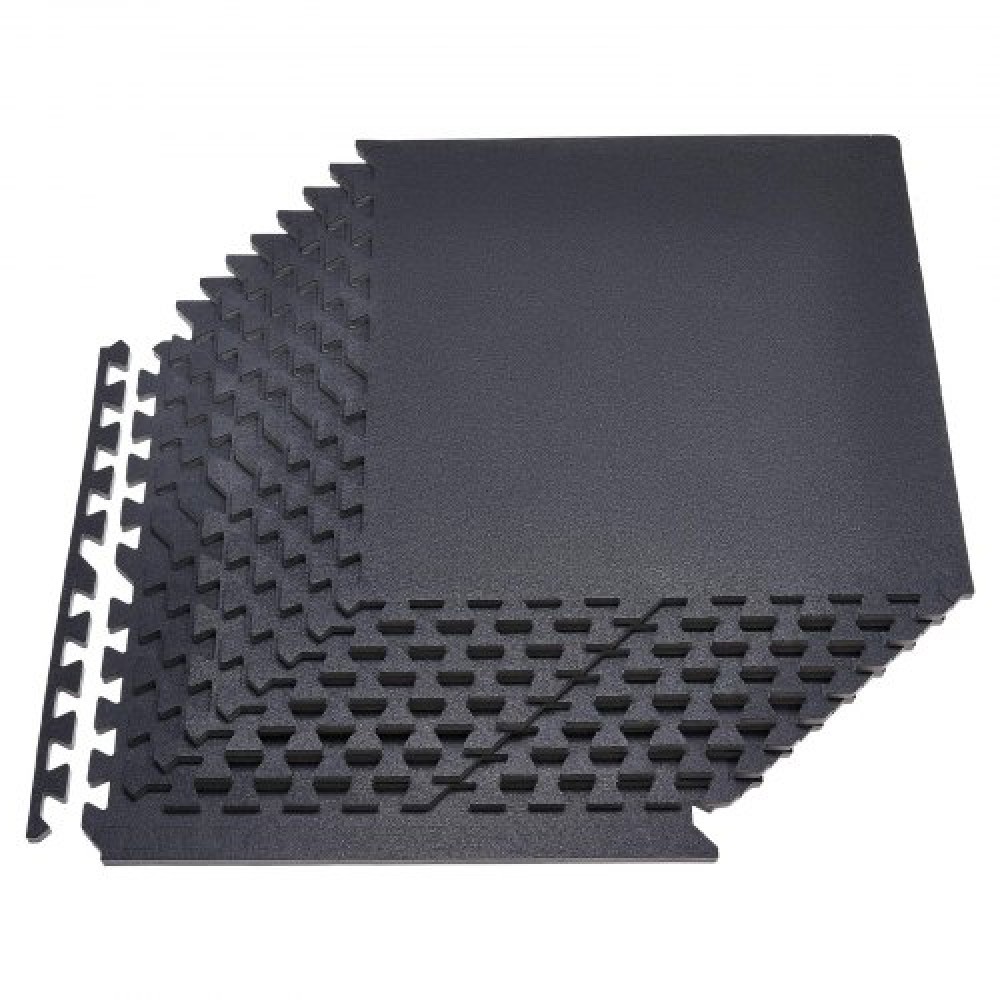 VEVOR Puzzle Exercise Mat, 12 PCS Fitness Equipment Mats, 610 x 610 x 14 mm, High-Density EVA Foam Gym Mats Set, Interlocking Rubber Soft Tiles, Protective Floor Padding for Home, Gym, Office, Black