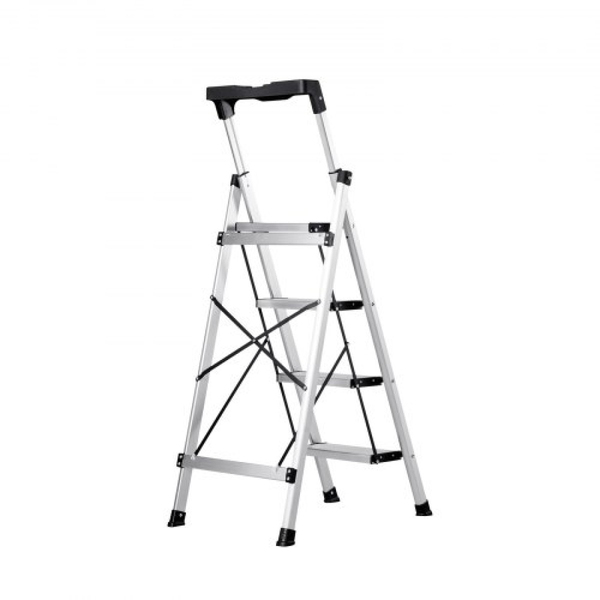 VEVOR 4 Step Ladder, Πτυσσόμενο σκαμπό με φαρδύ αντιολισθητικό πεντάλ και άνετη λαβή, φορητή σκάλα αλουμινίου χωρητικότητας 150 kg, πολλαπλών χρήσεων για κουζίνα, σπίτι, αποθήκη και γραφείο, ασημί