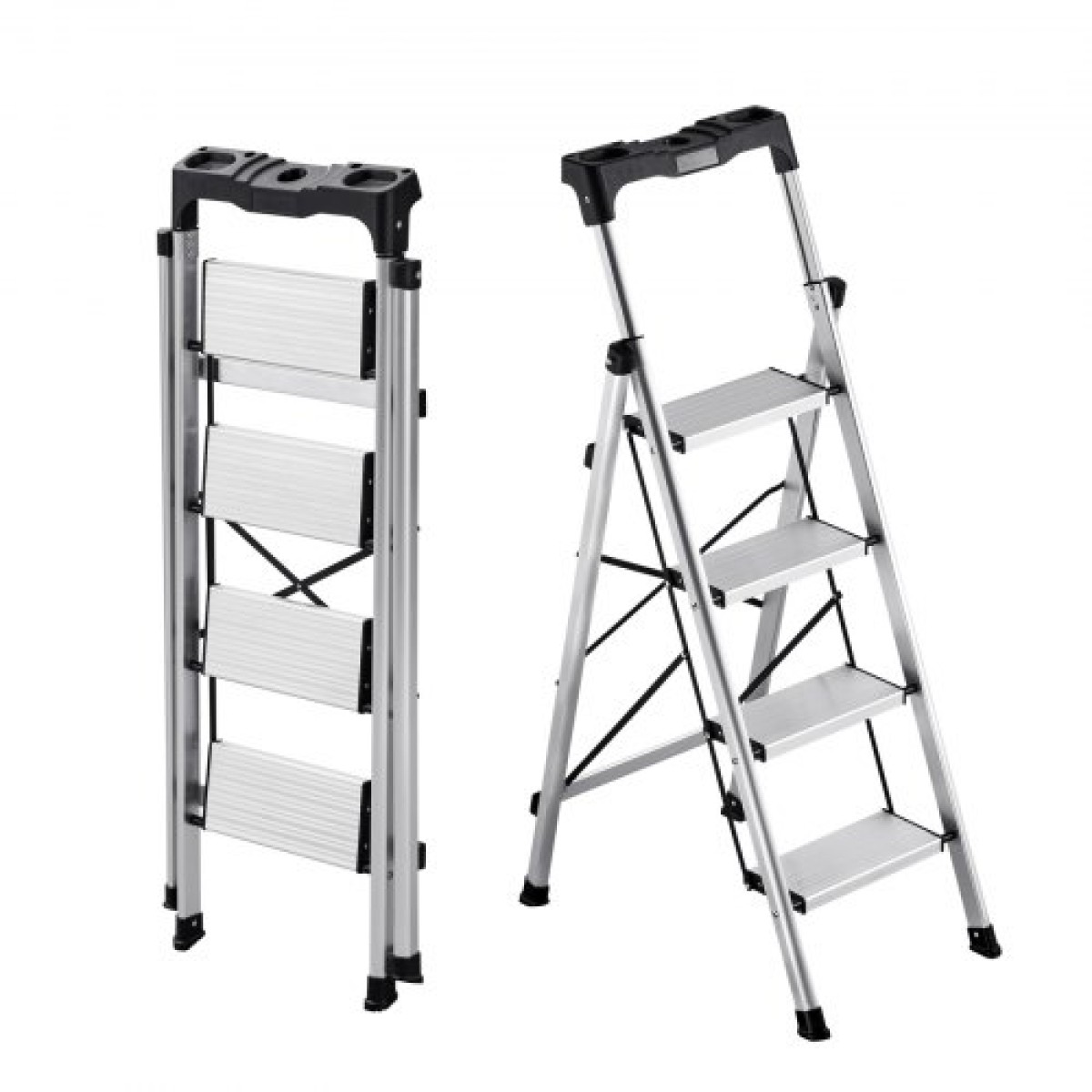 VEVOR 4 Step Ladder, Πτυσσόμενο σκαμπό με φαρδύ αντιολισθητικό πεντάλ και άνετη λαβή, φορητή σκάλα αλουμινίου χωρητικότητας 150 kg, πολλαπλών χρήσεων για κουζίνα, σπίτι, αποθήκη και γραφείο, ασημί